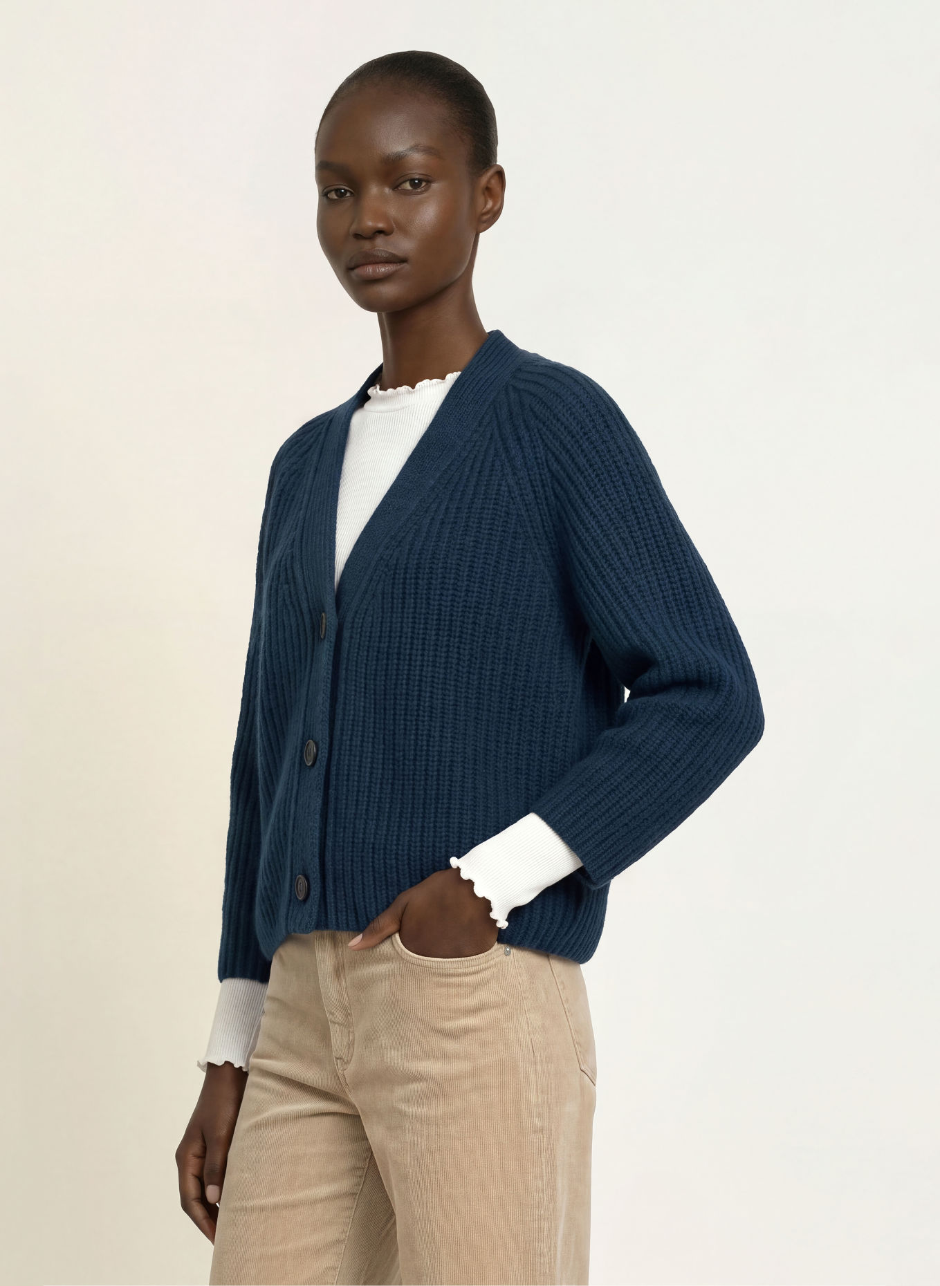 HERZENS Strickjacke MONA mit Cashmere: DUNKELBLAU