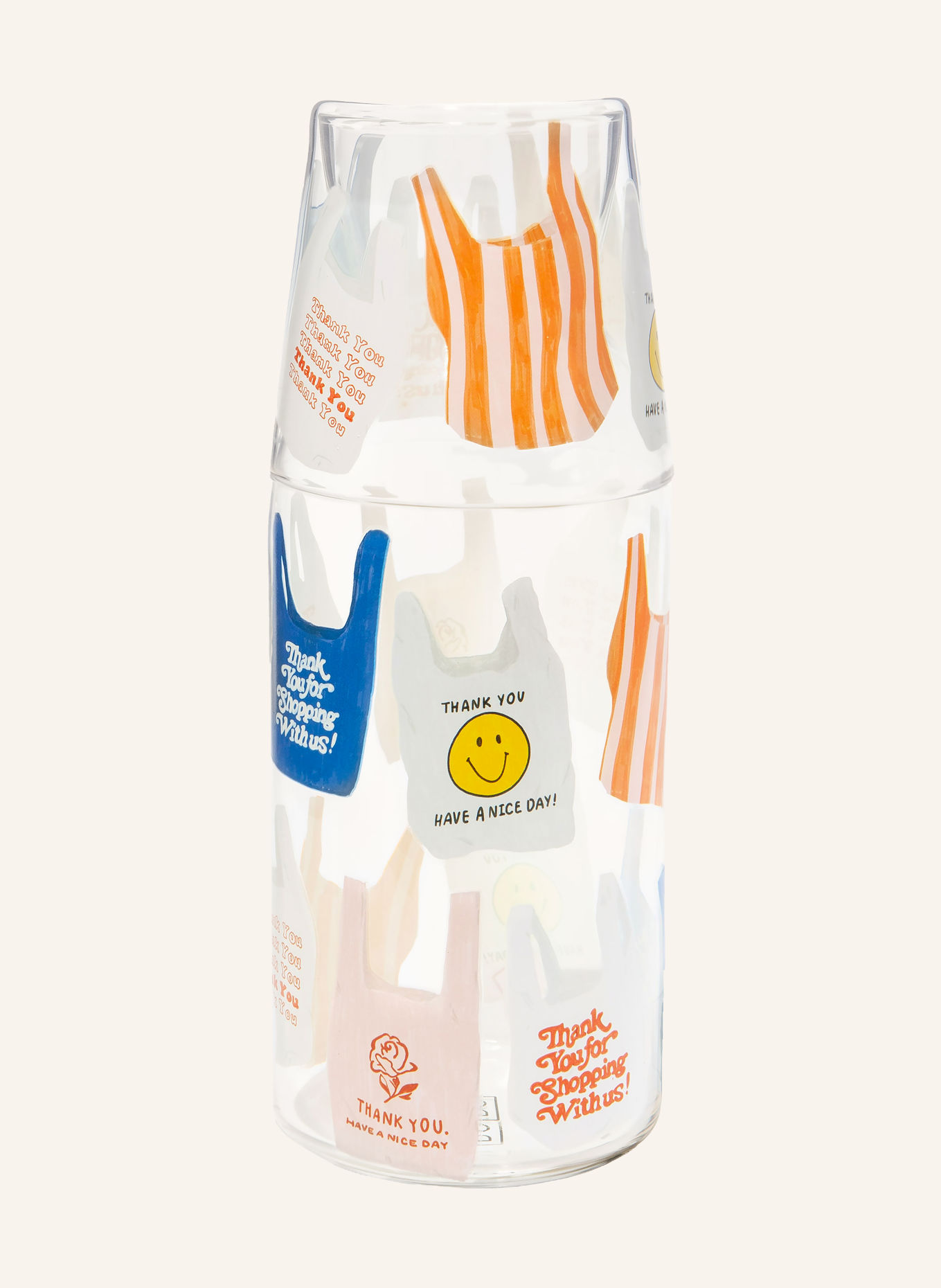 DOIY 2-tlg. Set CORNER SHOP: Karaffe und Trinkglas: WEISS / ORANGE / DUNKELBLAU