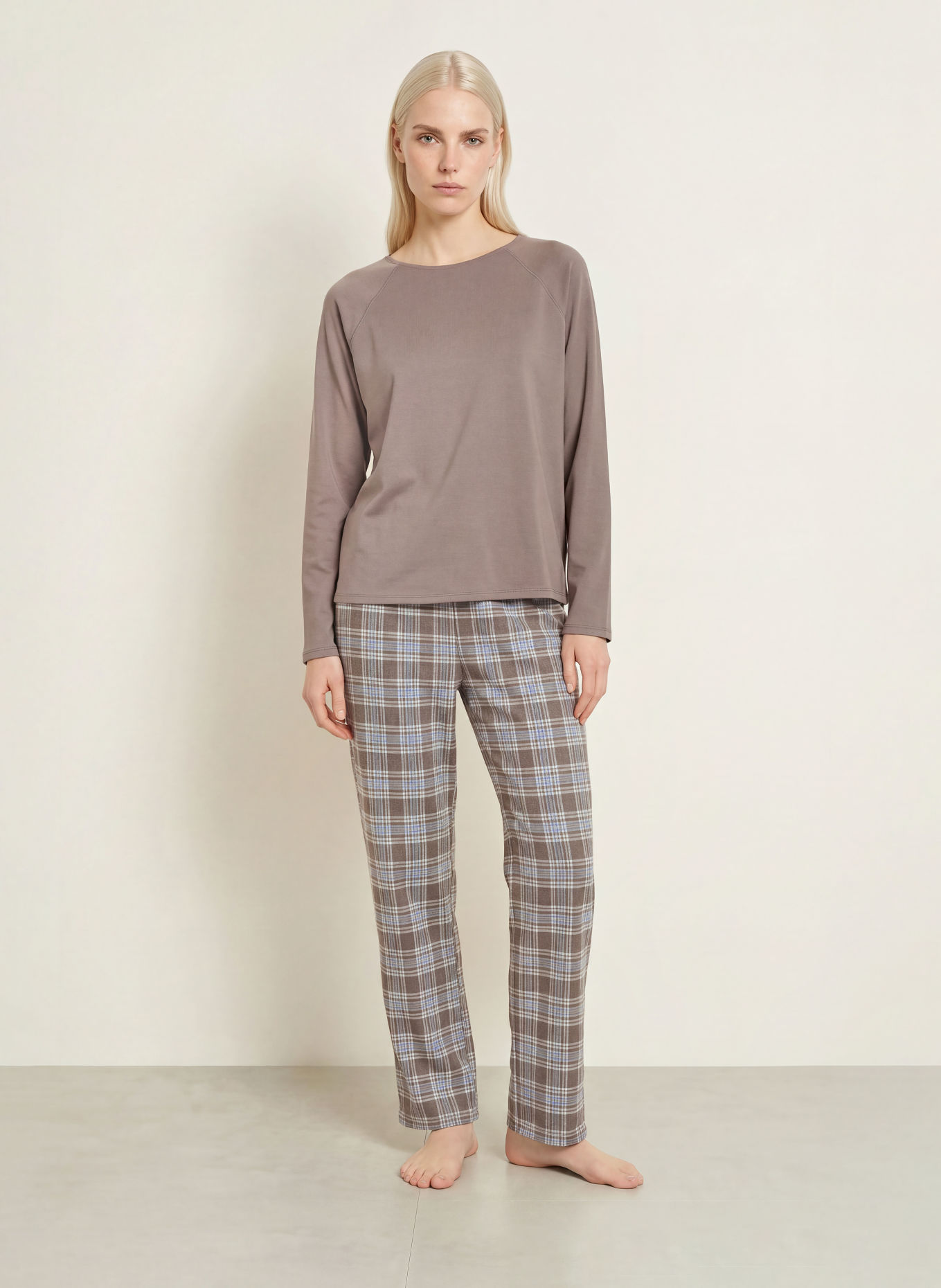 CALIDA ALPINE M&M Pajama bottoms: TAUPE / LIGHT BLUE / WHITE