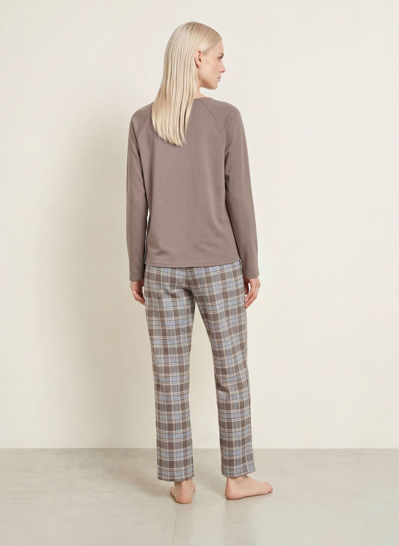 CALIDA ALPINE M&M Pajama bottoms: TAUPE / LIGHT BLUE / WHITE