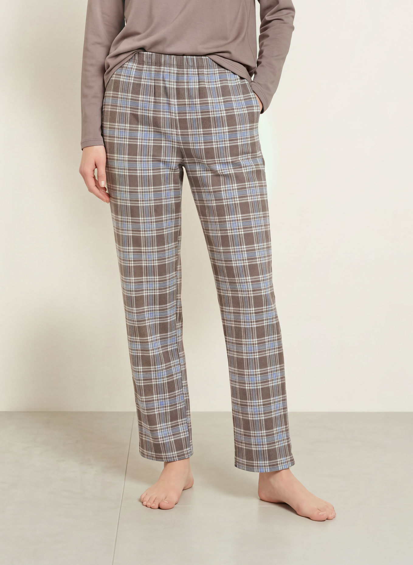 CALIDA ALPINE M&M Pajama bottoms: TAUPE / LIGHT BLUE / WHITE