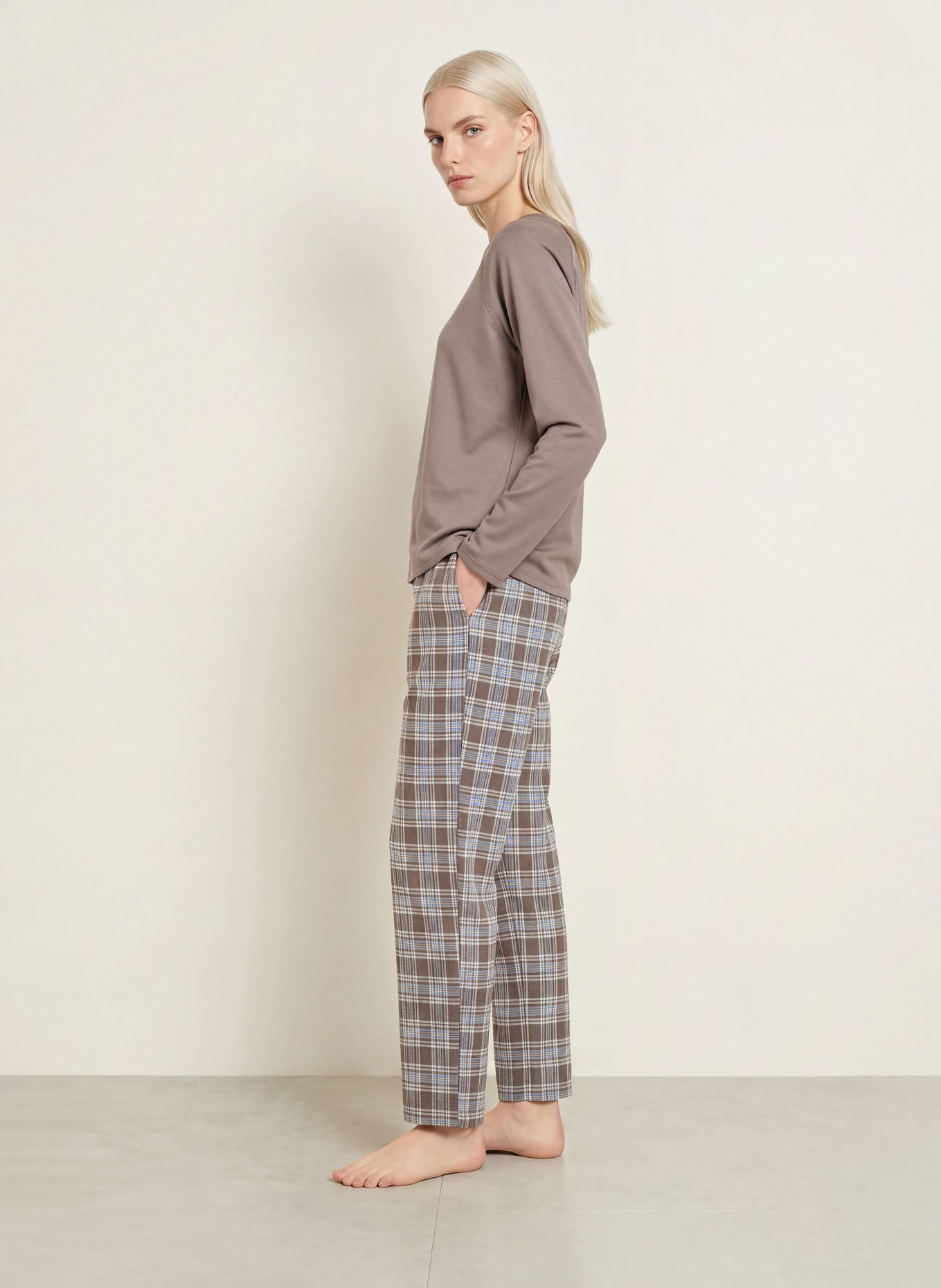 CALIDA ALPINE M&M Pajama bottoms: TAUPE / LIGHT BLUE / WHITE