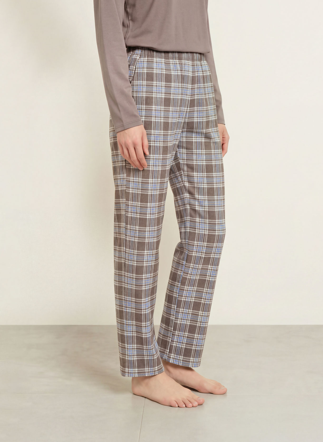 CALIDA ALPINE M&M Pajama bottoms: TAUPE / LIGHT BLUE / WHITE