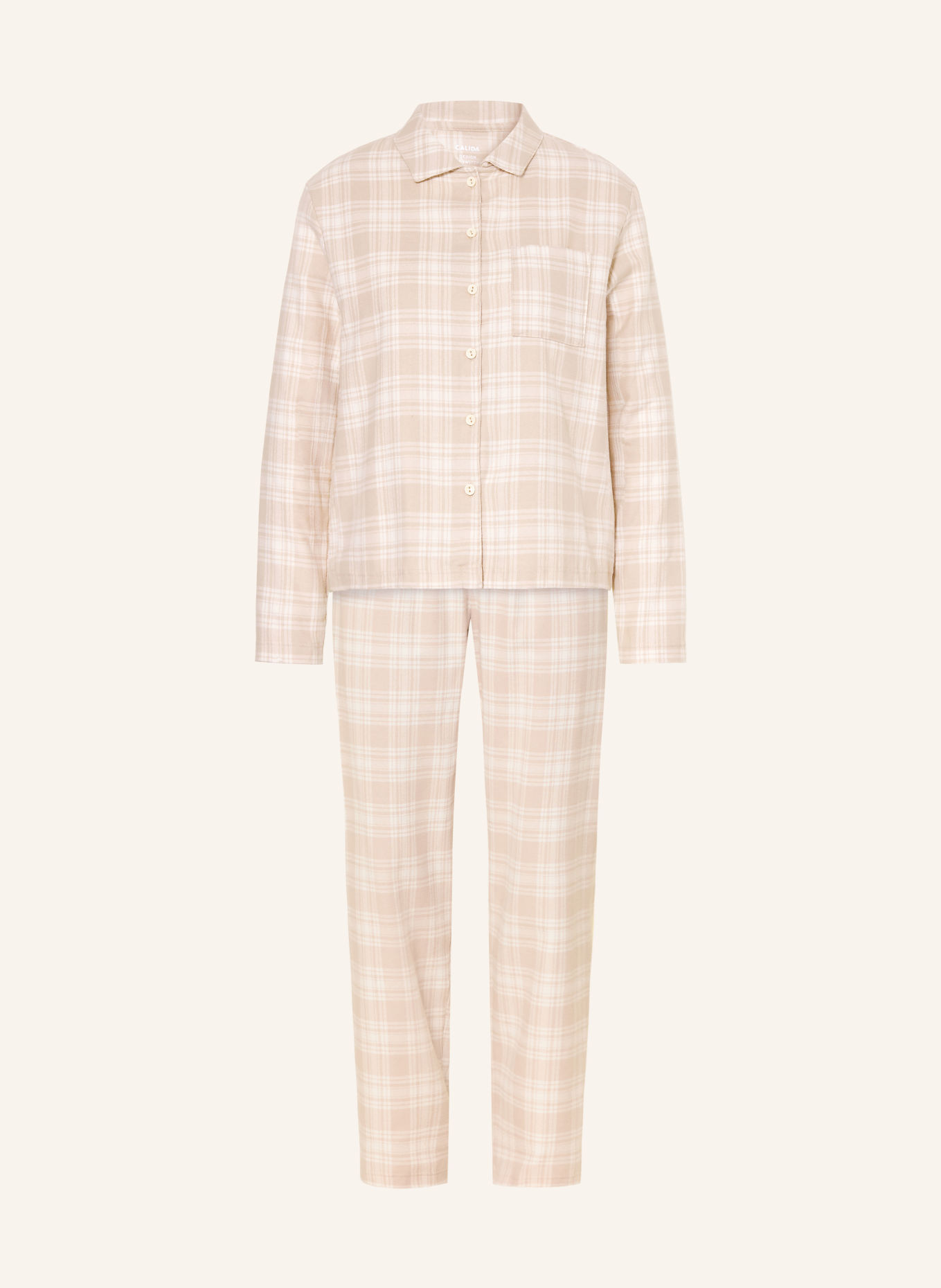 CALIDA Pyjamas-serien PLAID DREAMS i flannel: BEIGE / CREME