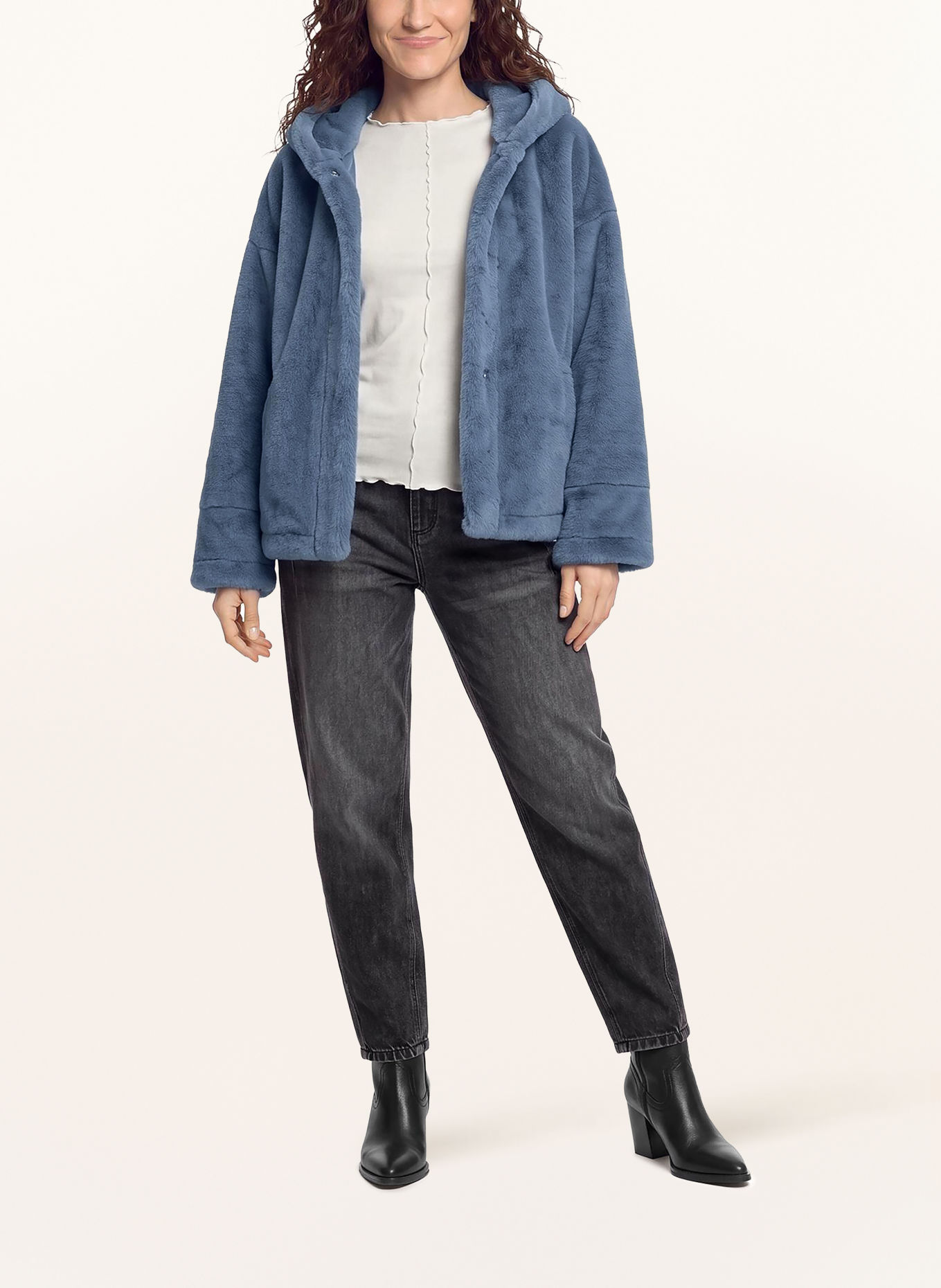 CARTOON Faux Fur Jacket: BLUE GRAY