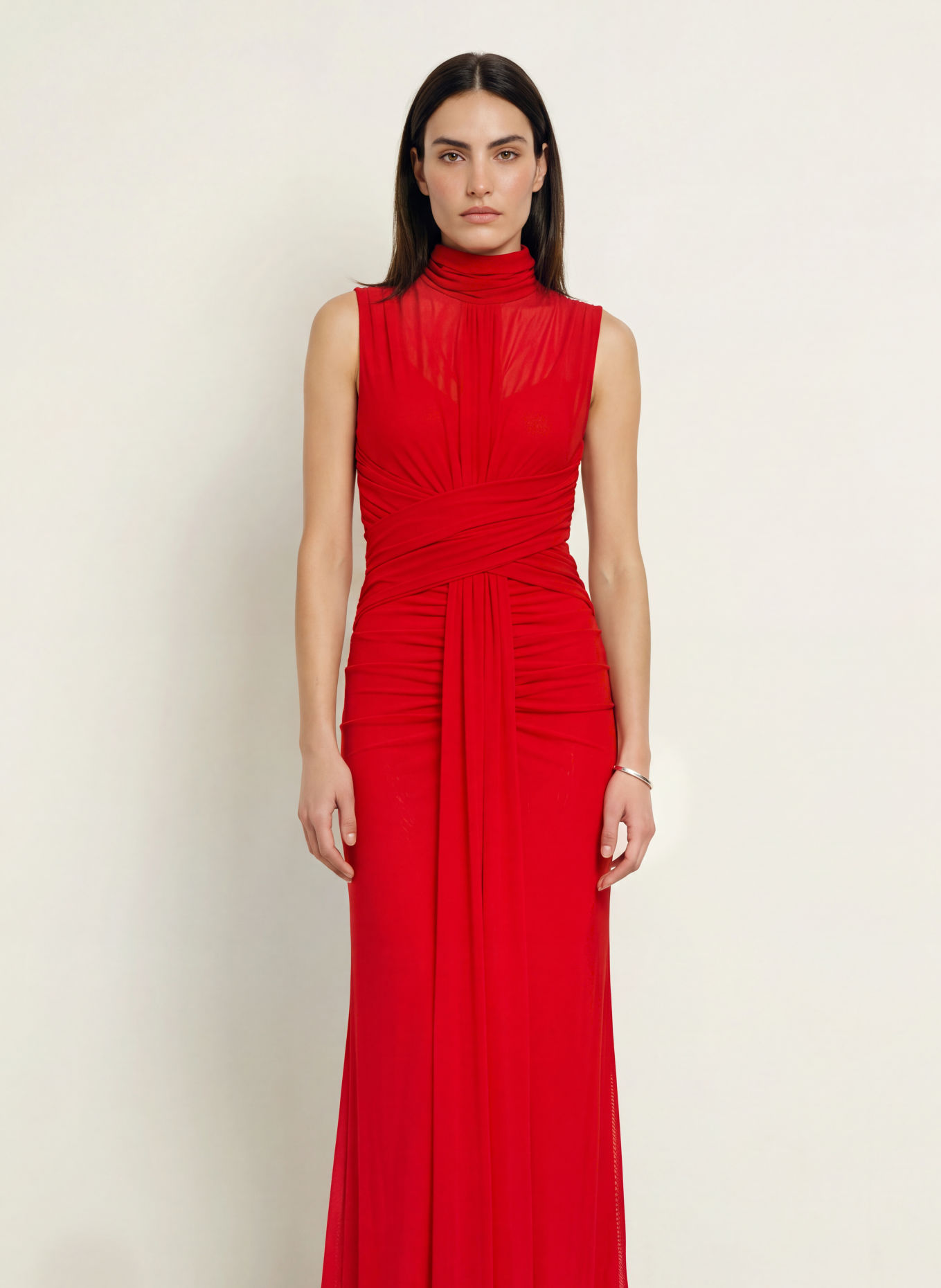 REISS STARLA Mesh Dress: RED