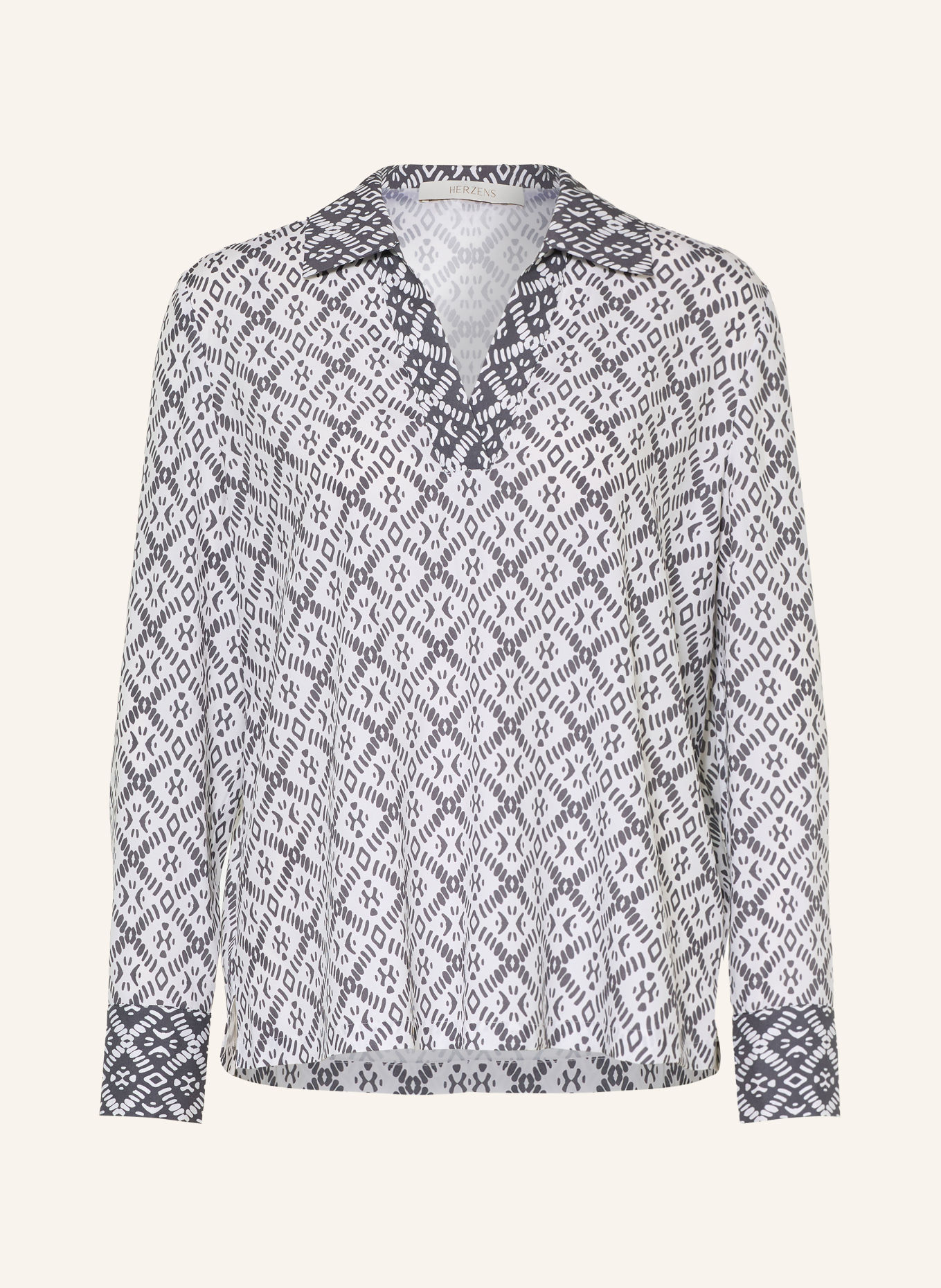 HERZENS Shirt blouse: WHITE / DARK GRAY
