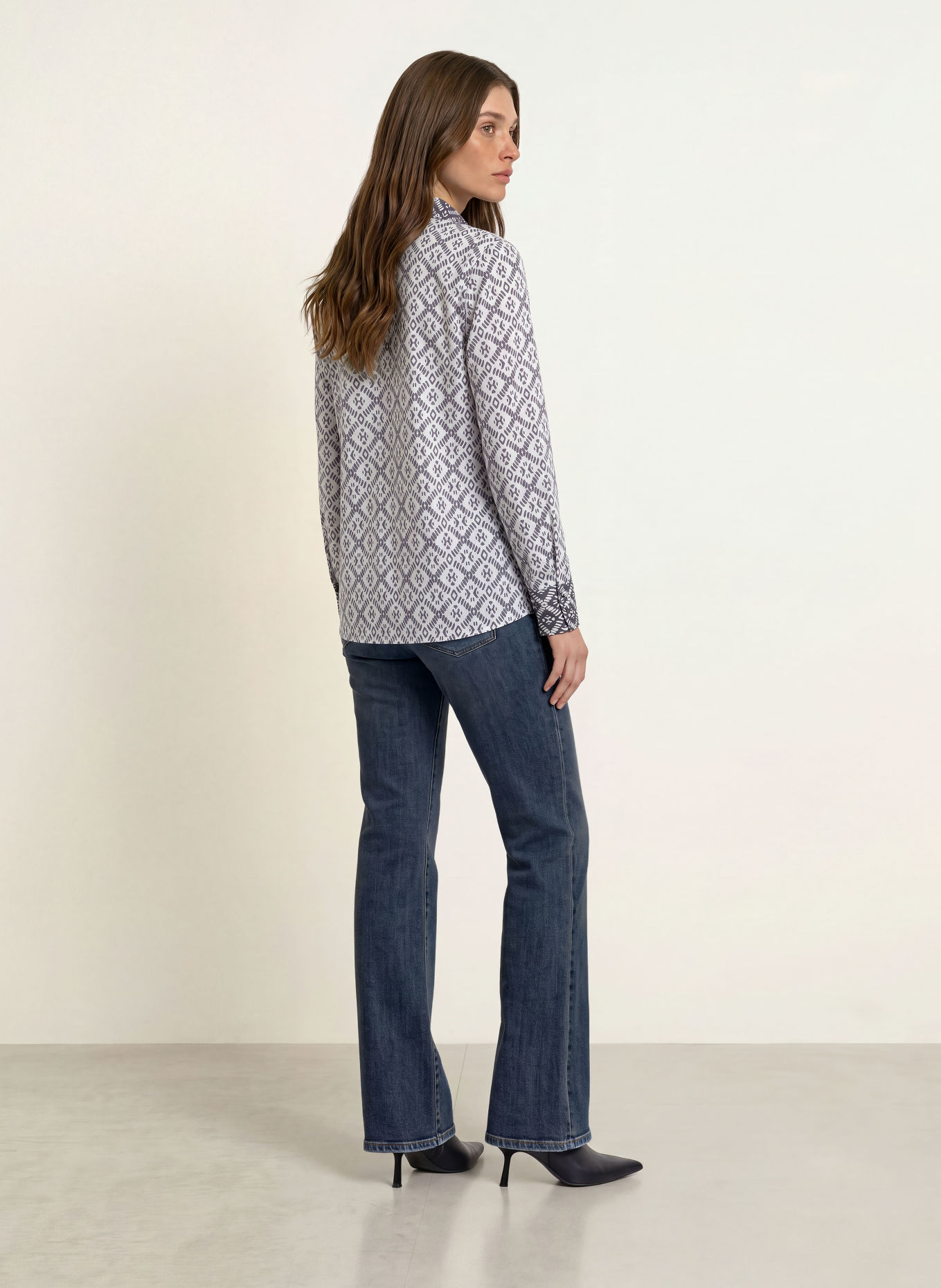 HERZENS Shirt blouse: WHITE / DARK GRAY
