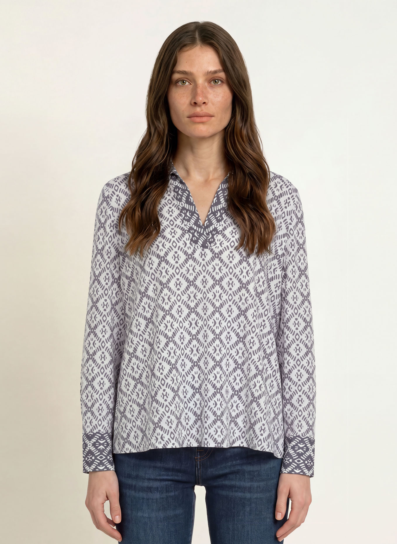 HERZENS Shirt blouse: WHITE / DARK GRAY
