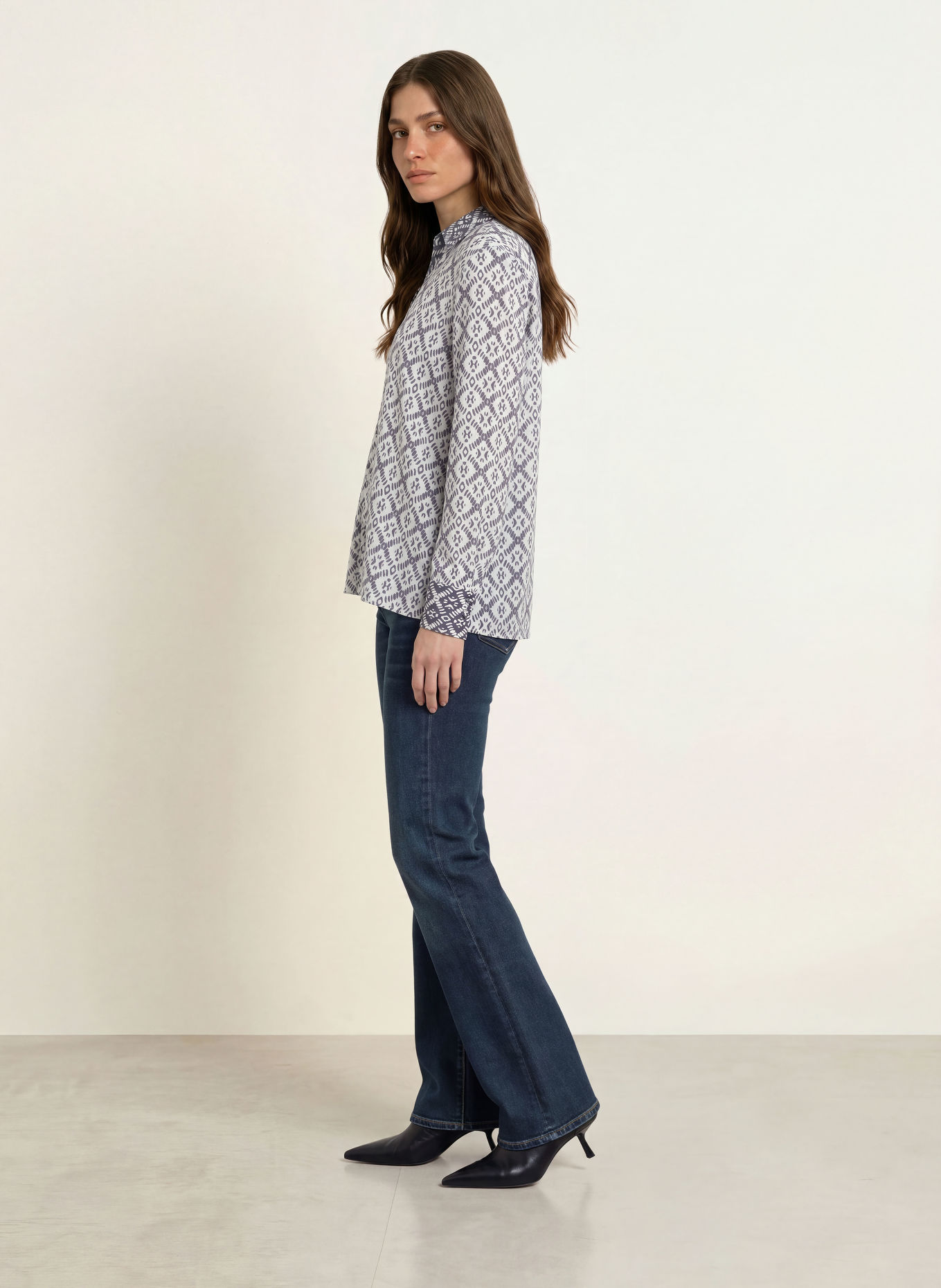 HERZENS Shirt blouse: WHITE / DARK GRAY