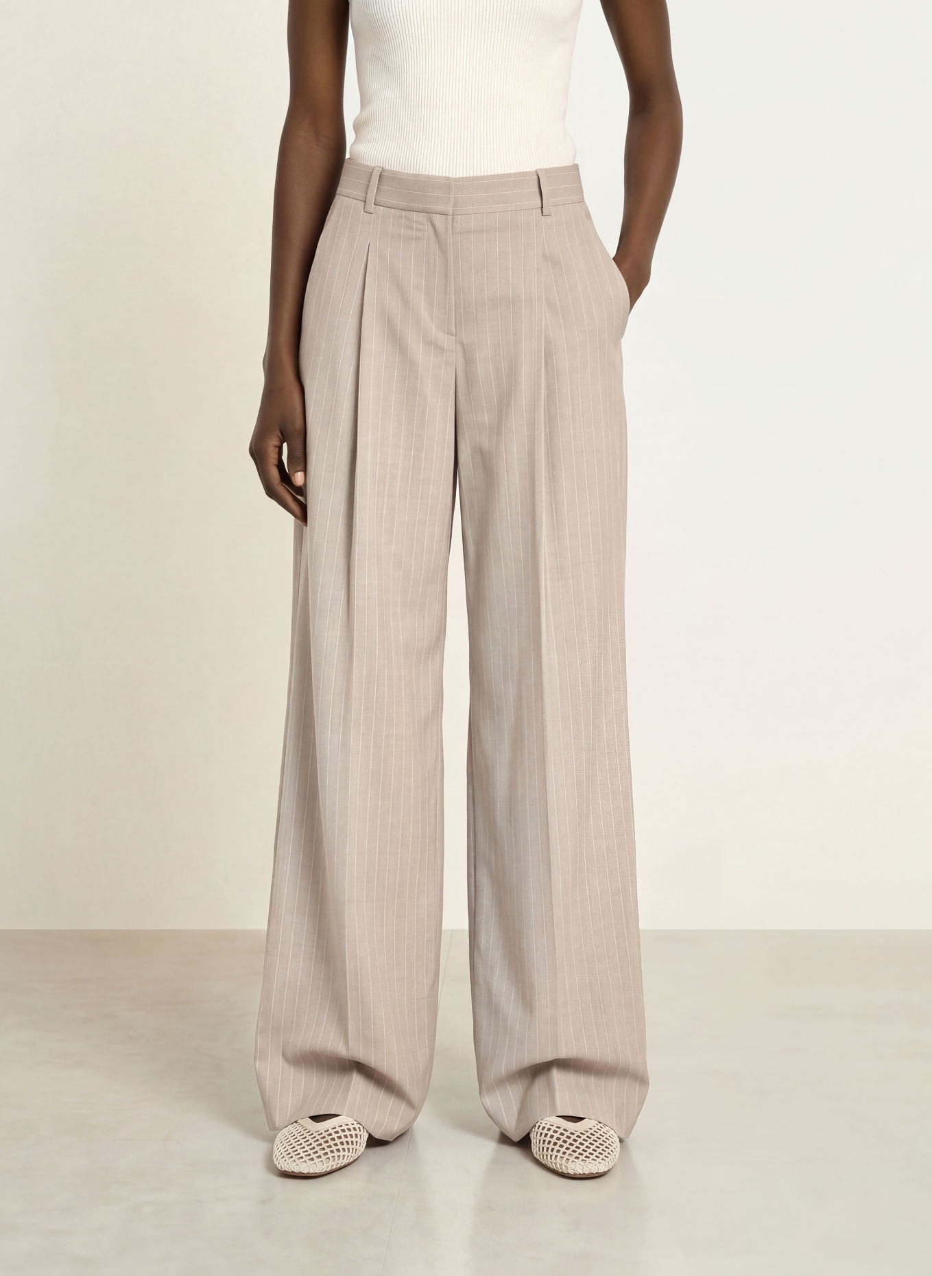 BOSS TIANA wide-leg trousers: BEIGE