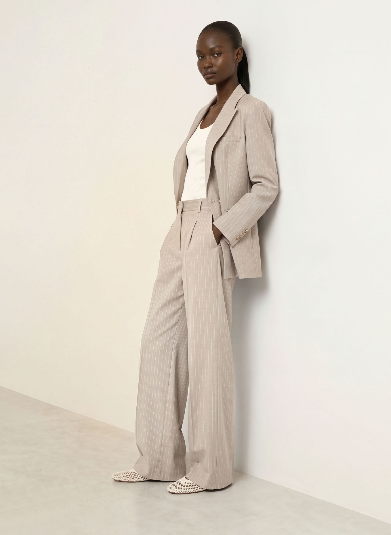 BOSS TIANA wide-leg trousers: BEIGE