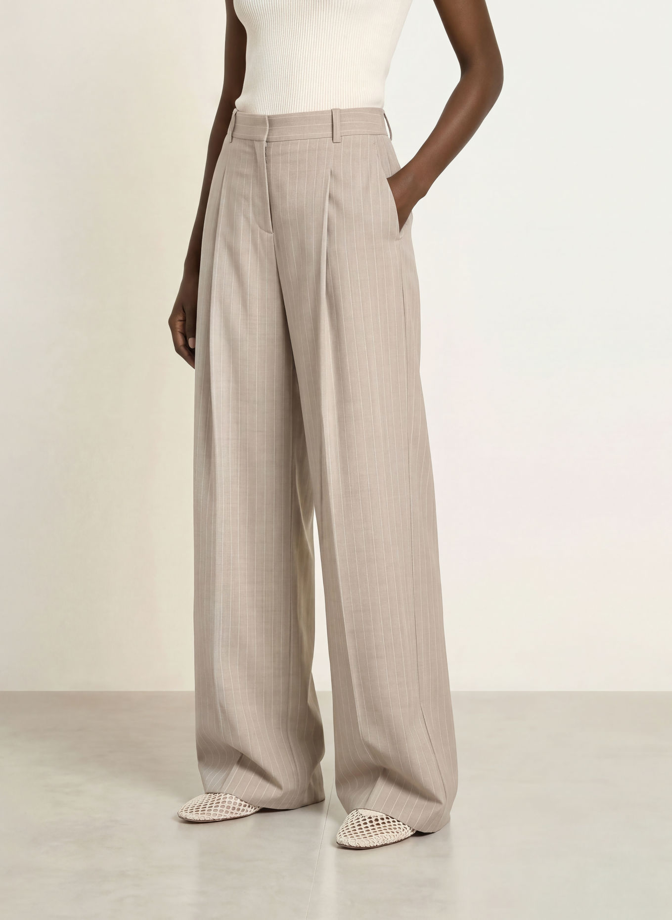 BOSS TIANA wide-leg trousers: BEIGE