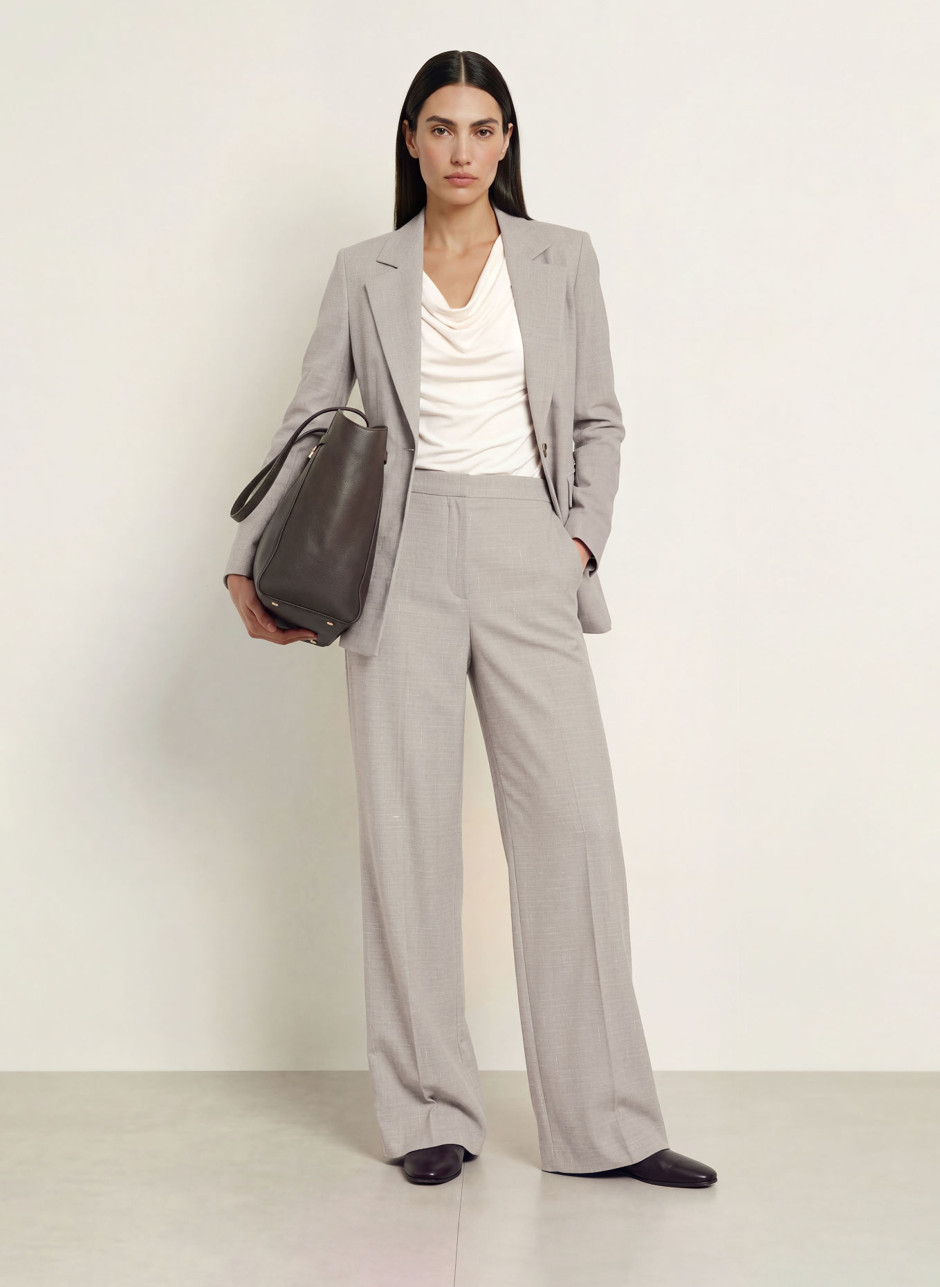 BOSS Marlene-bukser TIANARA: BEIGE / GRÅ