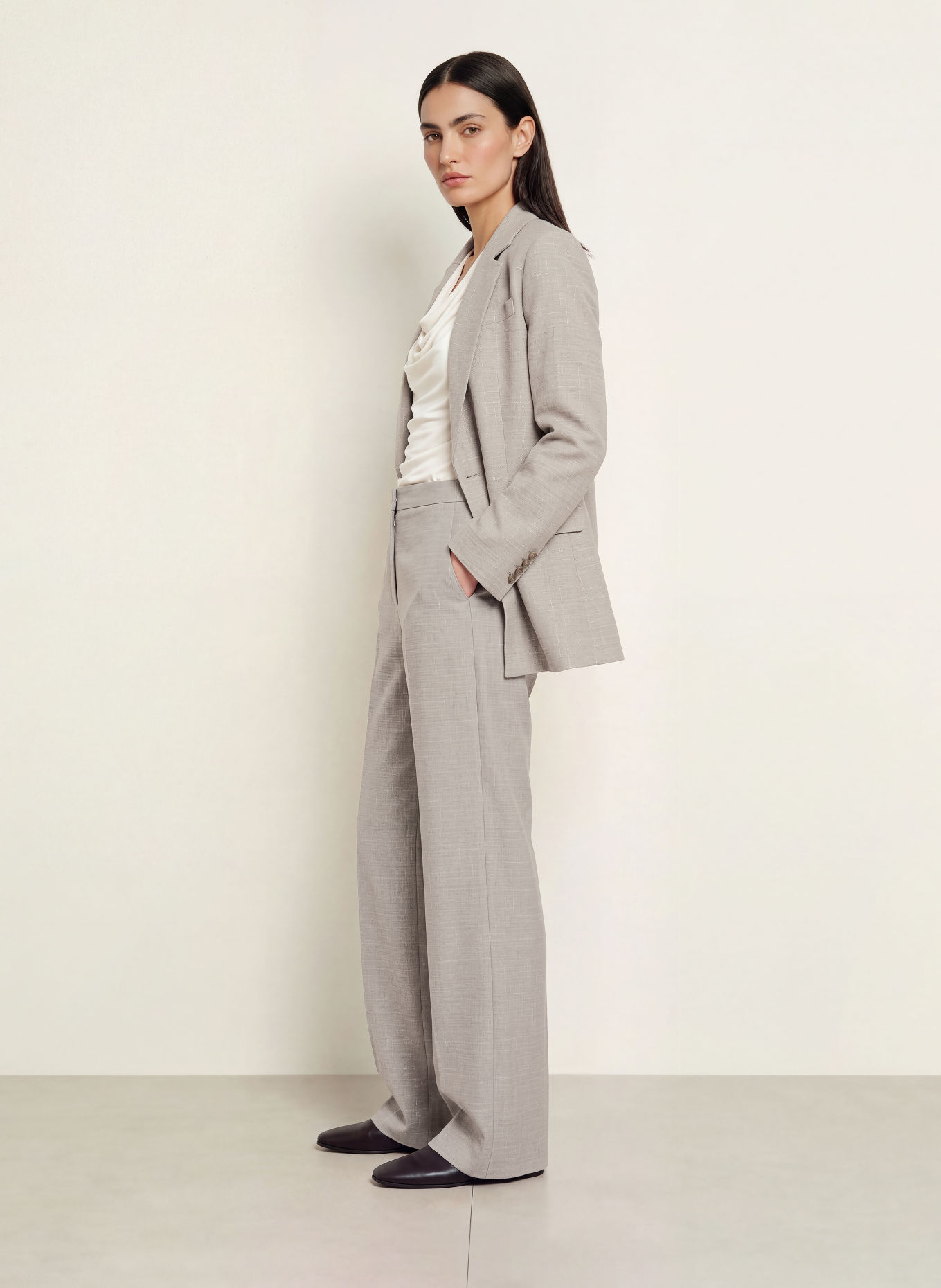 BOSS Marlene-bukser TIANARA: BEIGE / GRÅ
