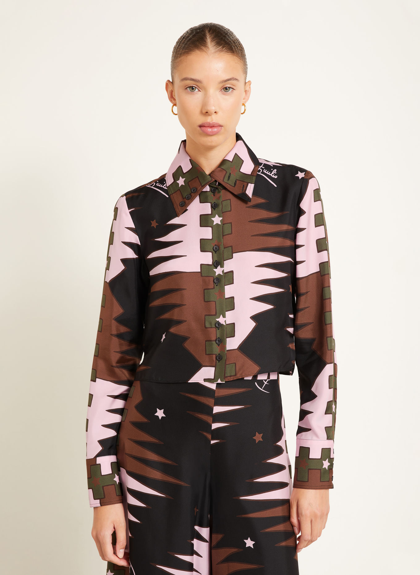 PUCCI Zijden overhemdblouse: ZWART / BRUIN / ROZE