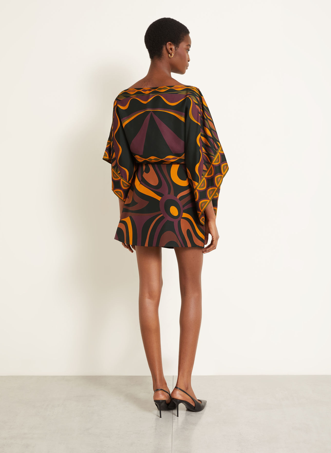 PUCCI Silk wrap skirt: DARK RED / ORANGE / BLACK