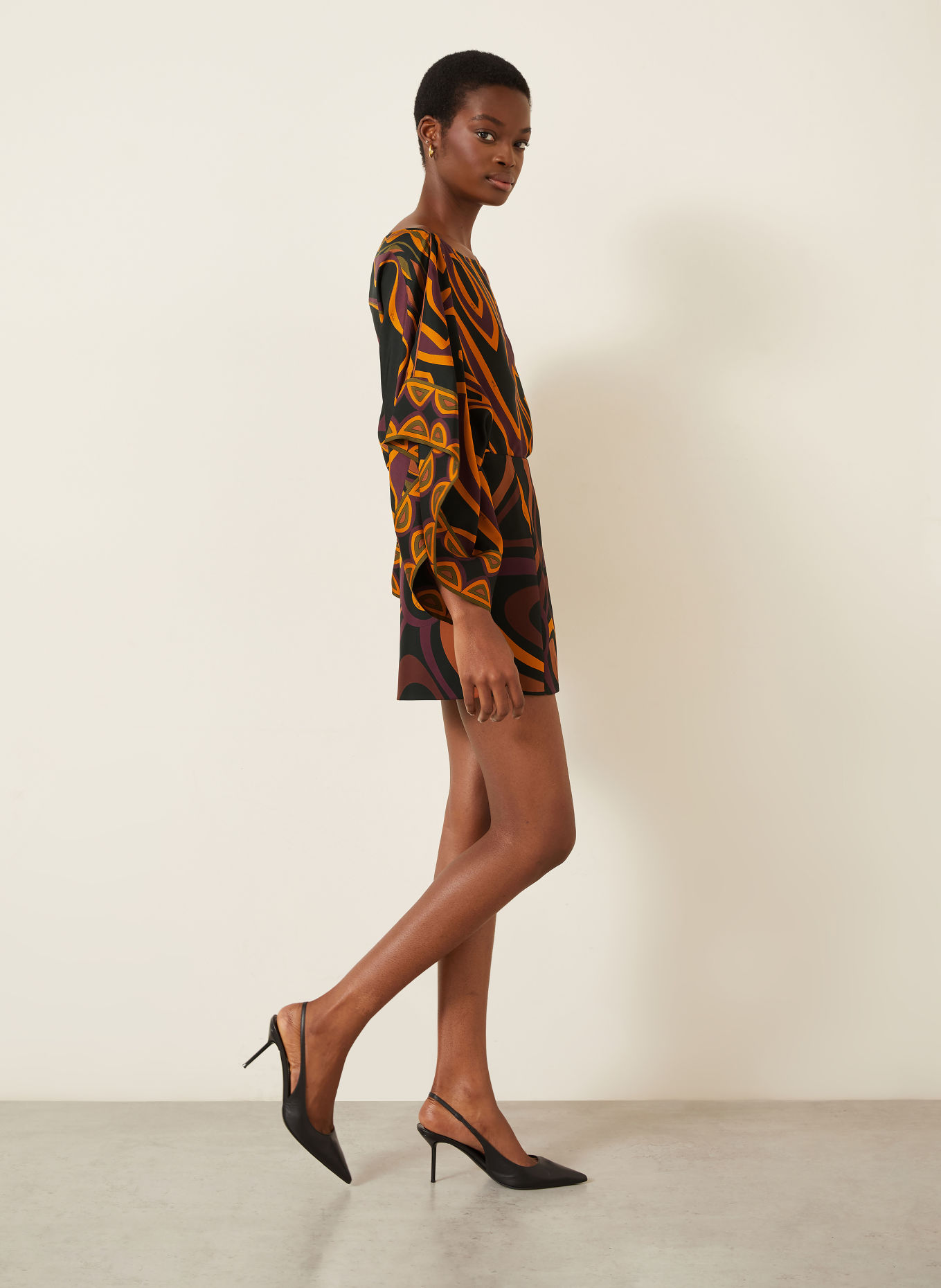 PUCCI Silk wrap skirt: DARK RED / ORANGE / BLACK