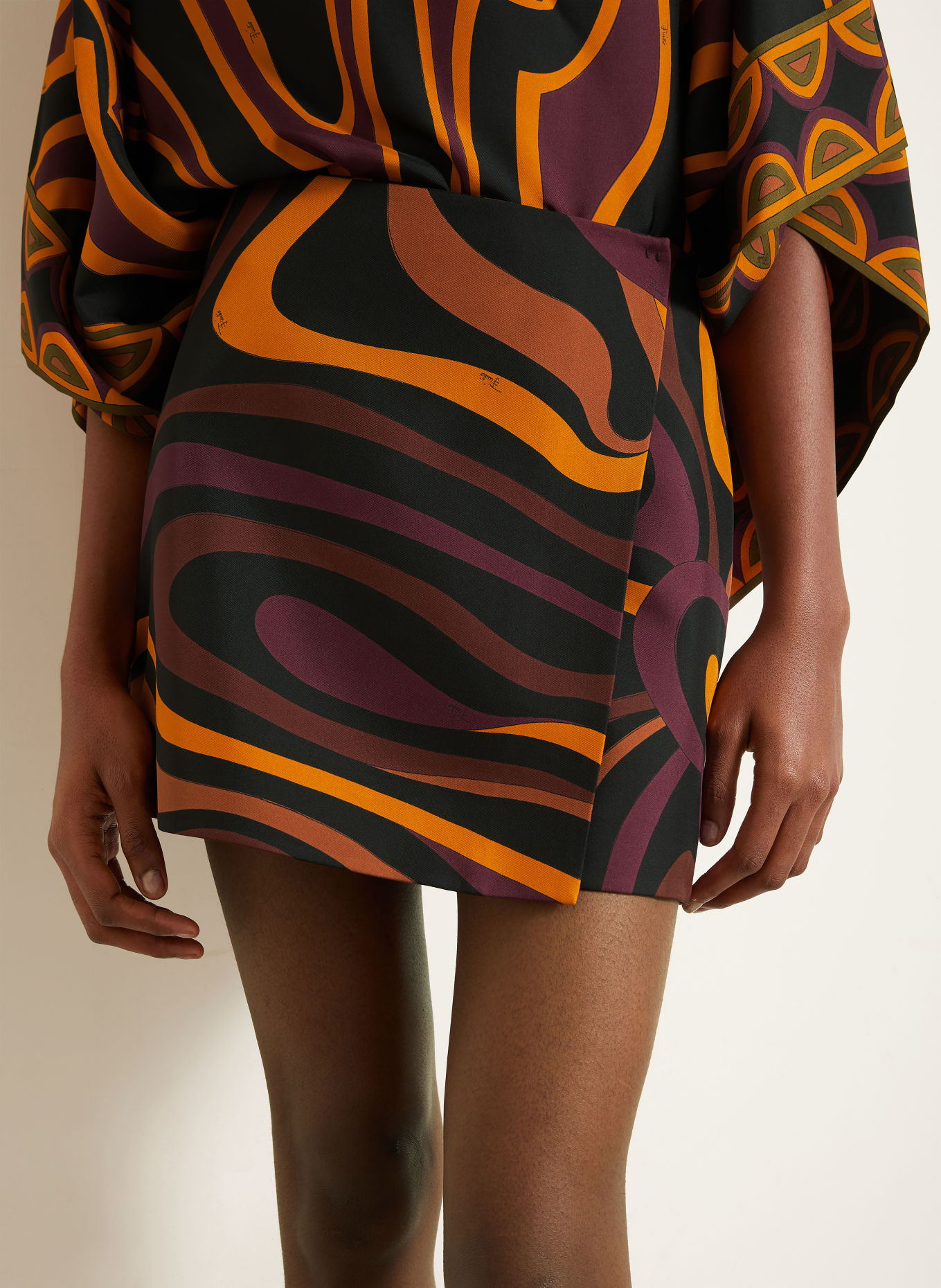 PUCCI Silk wrap skirt: DARK RED / ORANGE / BLACK