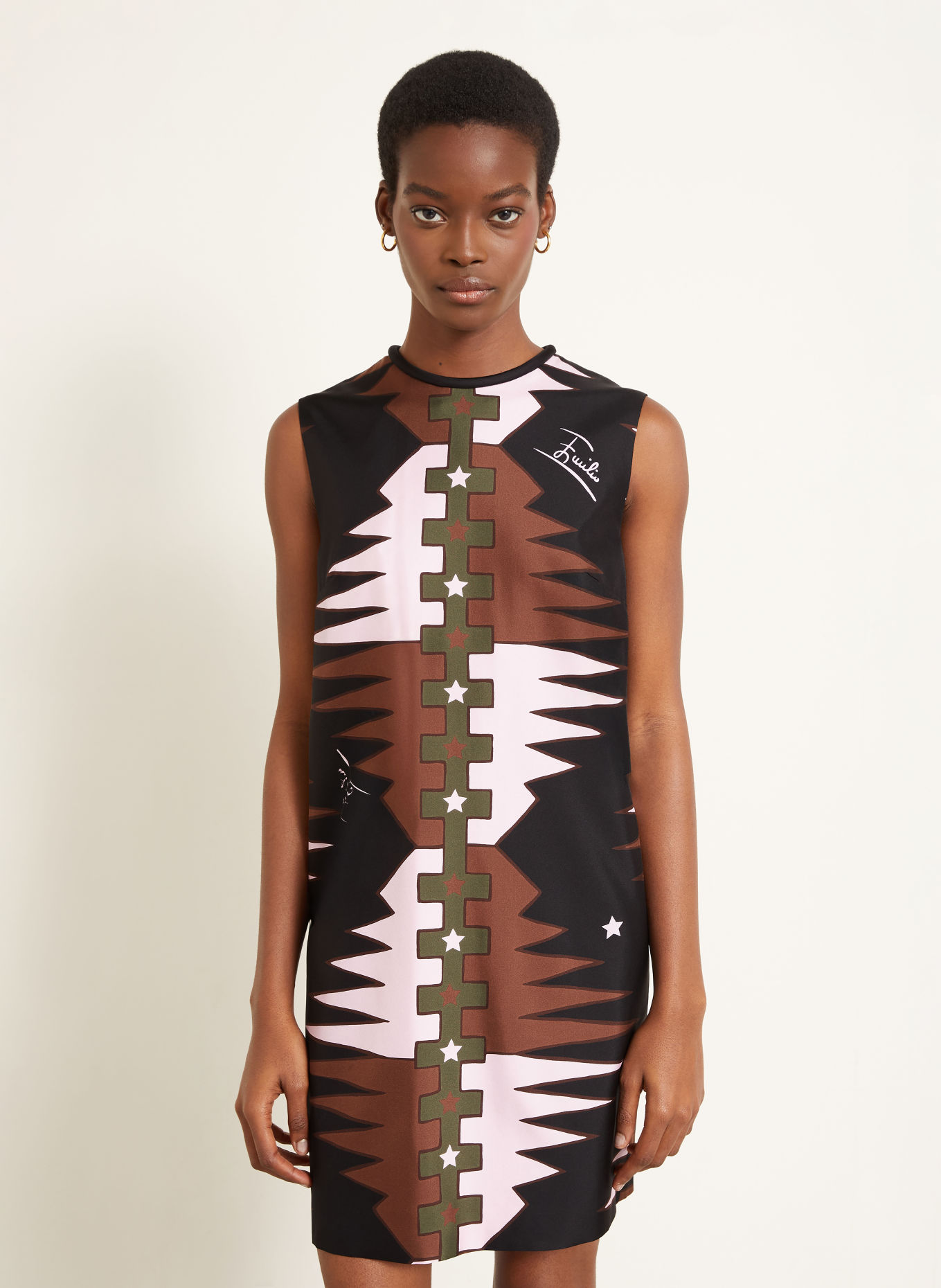 PUCCI Robe en soie: MARRON FONCÉ / ROSE / NOIR