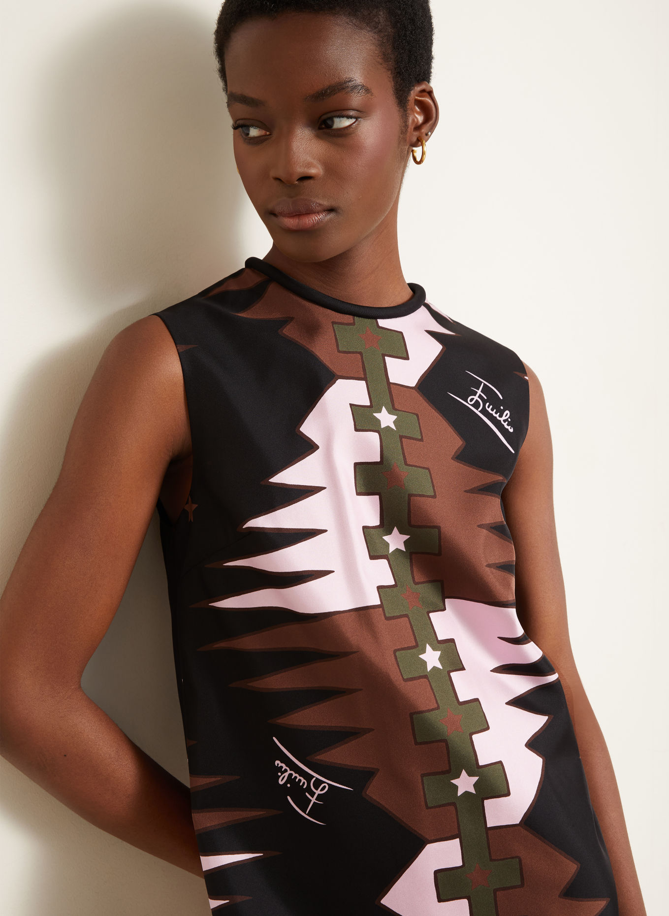 PUCCI Robe en soie: MARRON FONCÉ / ROSE / NOIR