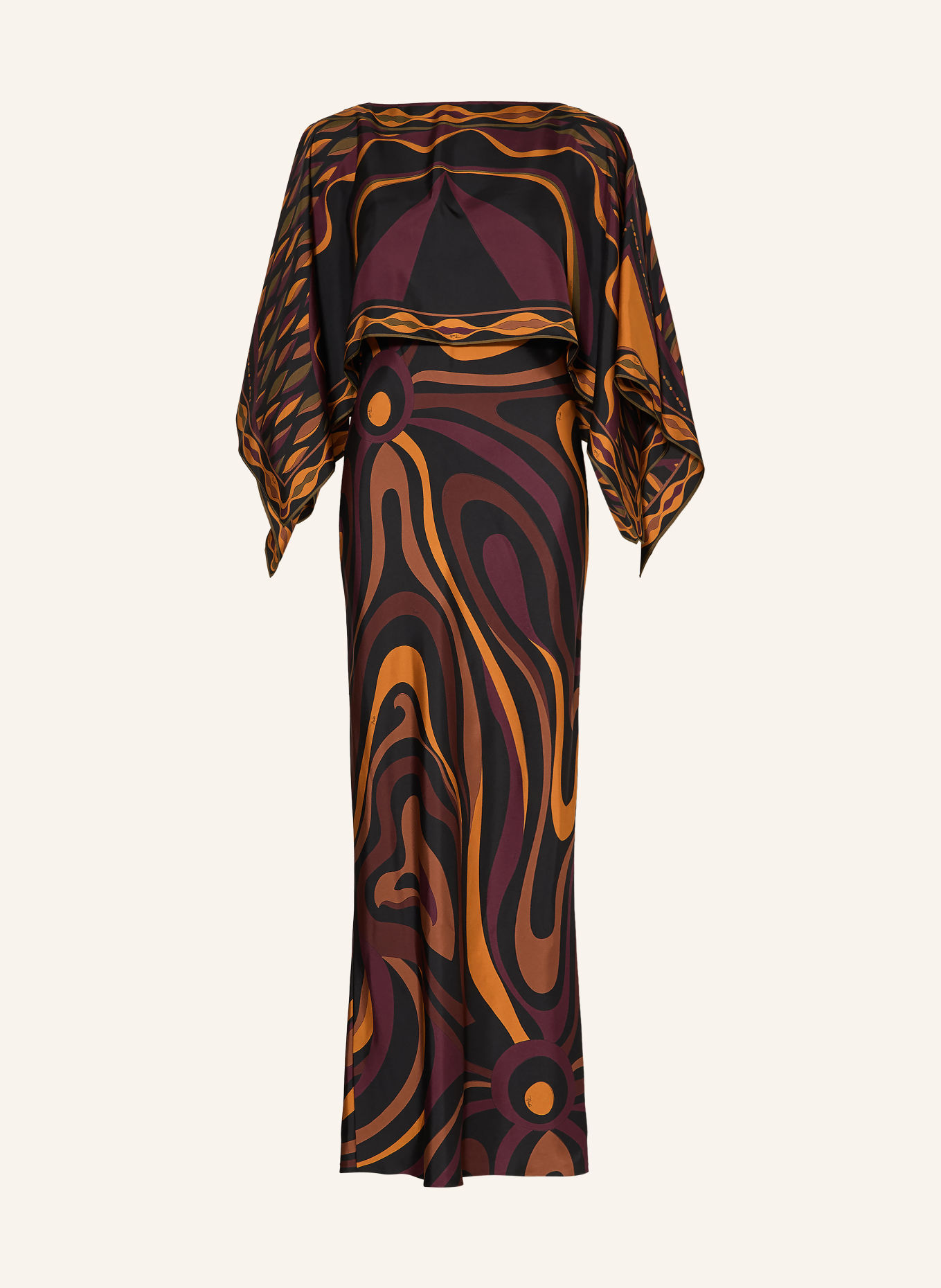 PUCCI Robe 2 en 1 en soie: NOIR / ROUGE FONCÉ / ORANGE