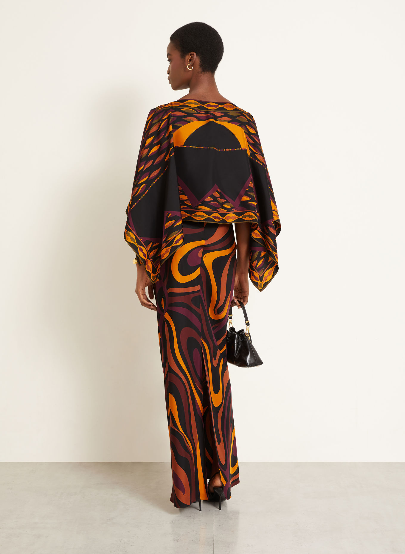PUCCI Robe 2 en 1 en soie: NOIR / ROUGE FONCÉ / ORANGE