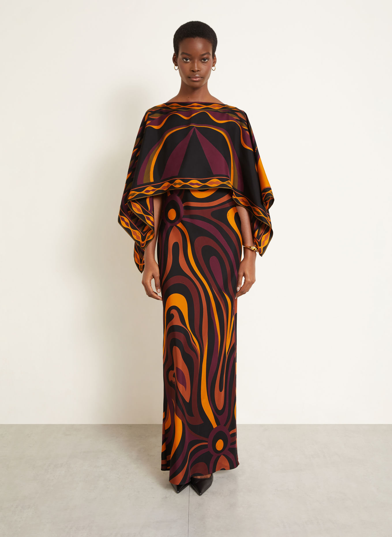 PUCCI Robe 2 en 1 en soie: NOIR / ROUGE FONCÉ / ORANGE