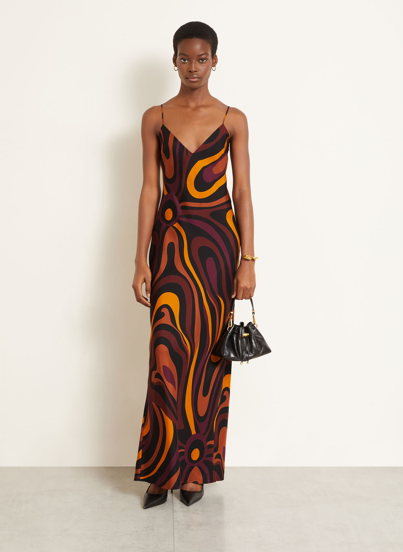 PUCCI Robe 2 en 1 en soie: NOIR / ROUGE FONCÉ / ORANGE