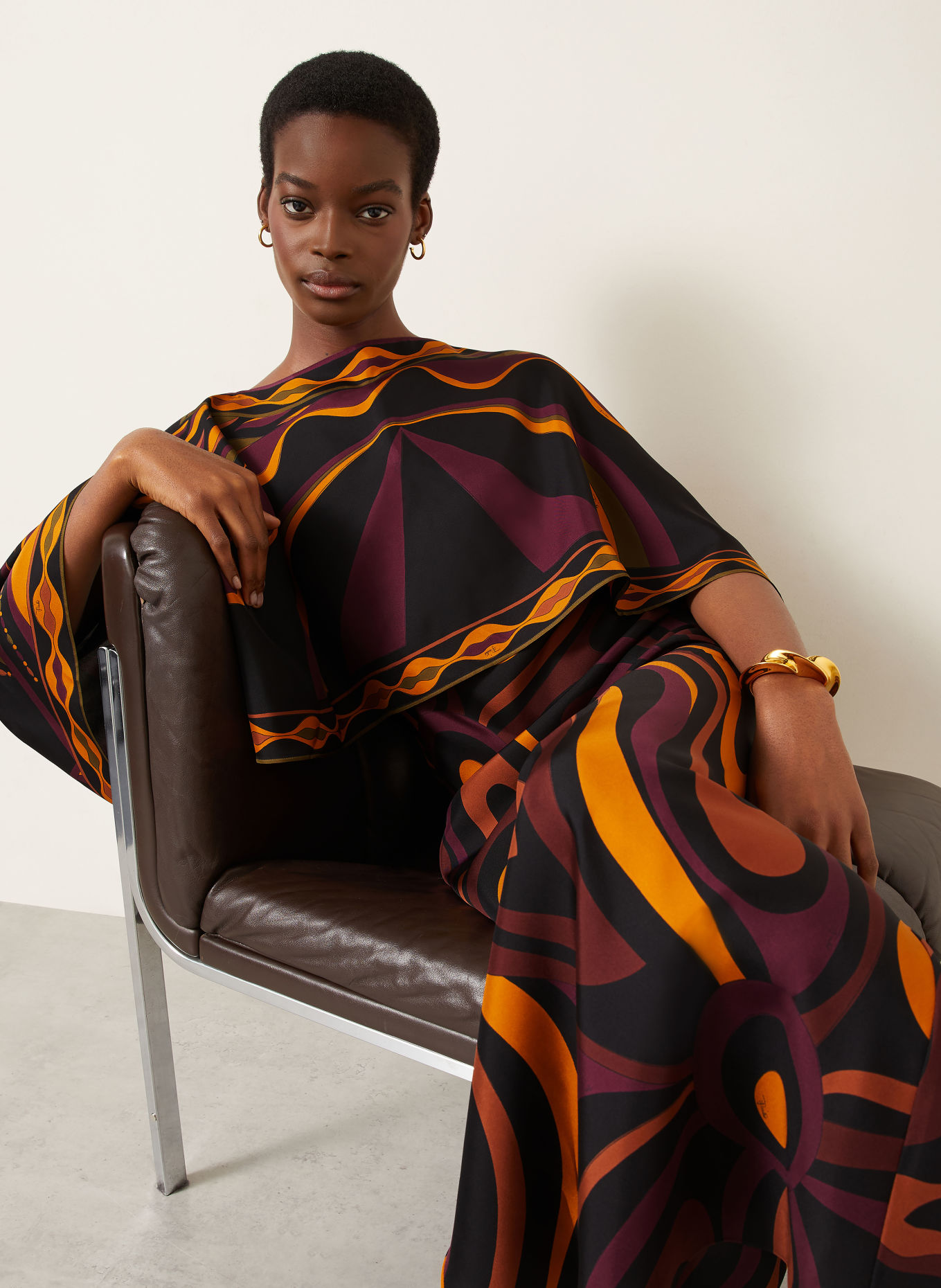 PUCCI Robe 2 en 1 en soie: NOIR / ROUGE FONCÉ / ORANGE