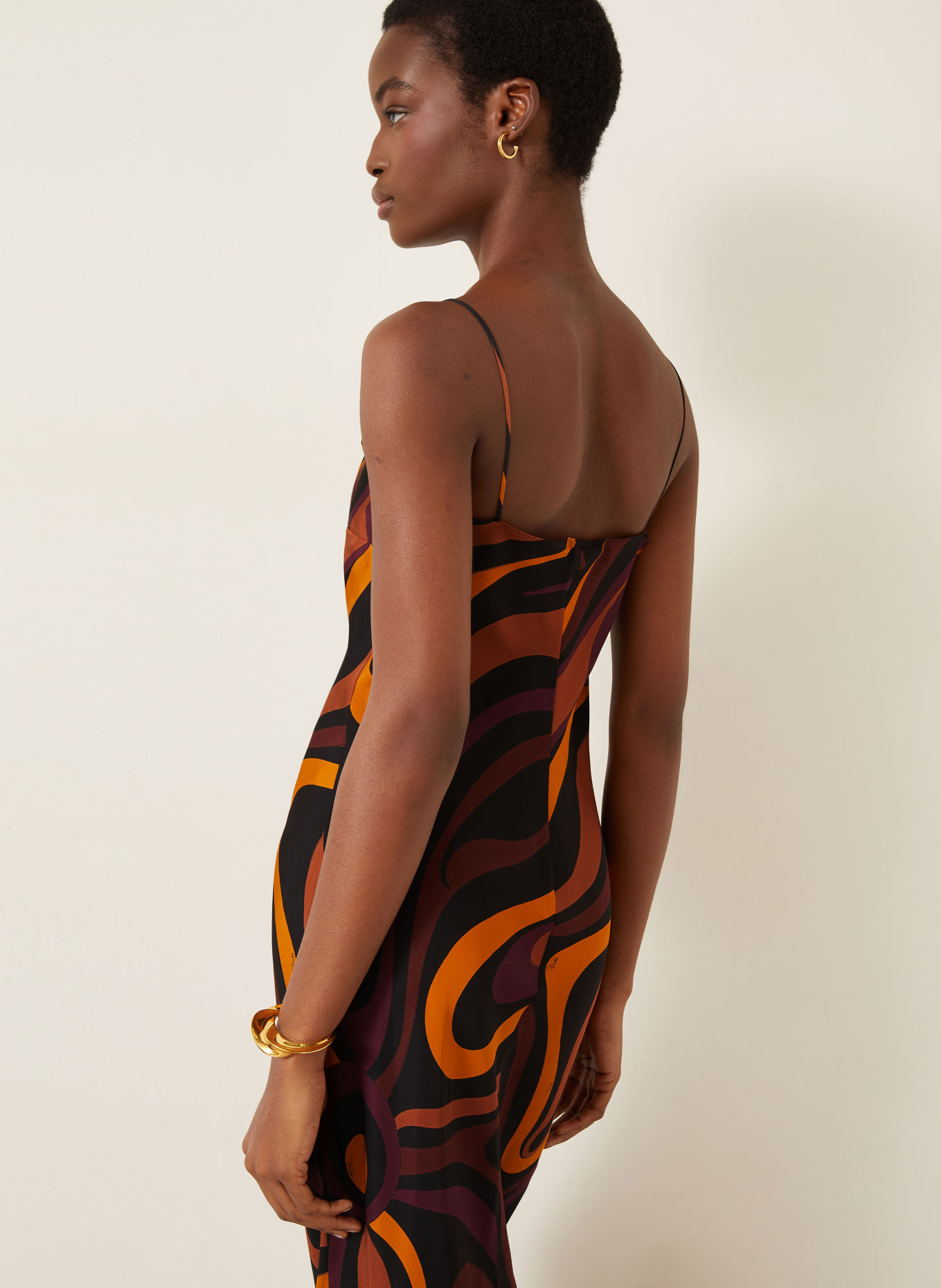 PUCCI Robe 2 en 1 en soie: NOIR / ROUGE FONCÉ / ORANGE