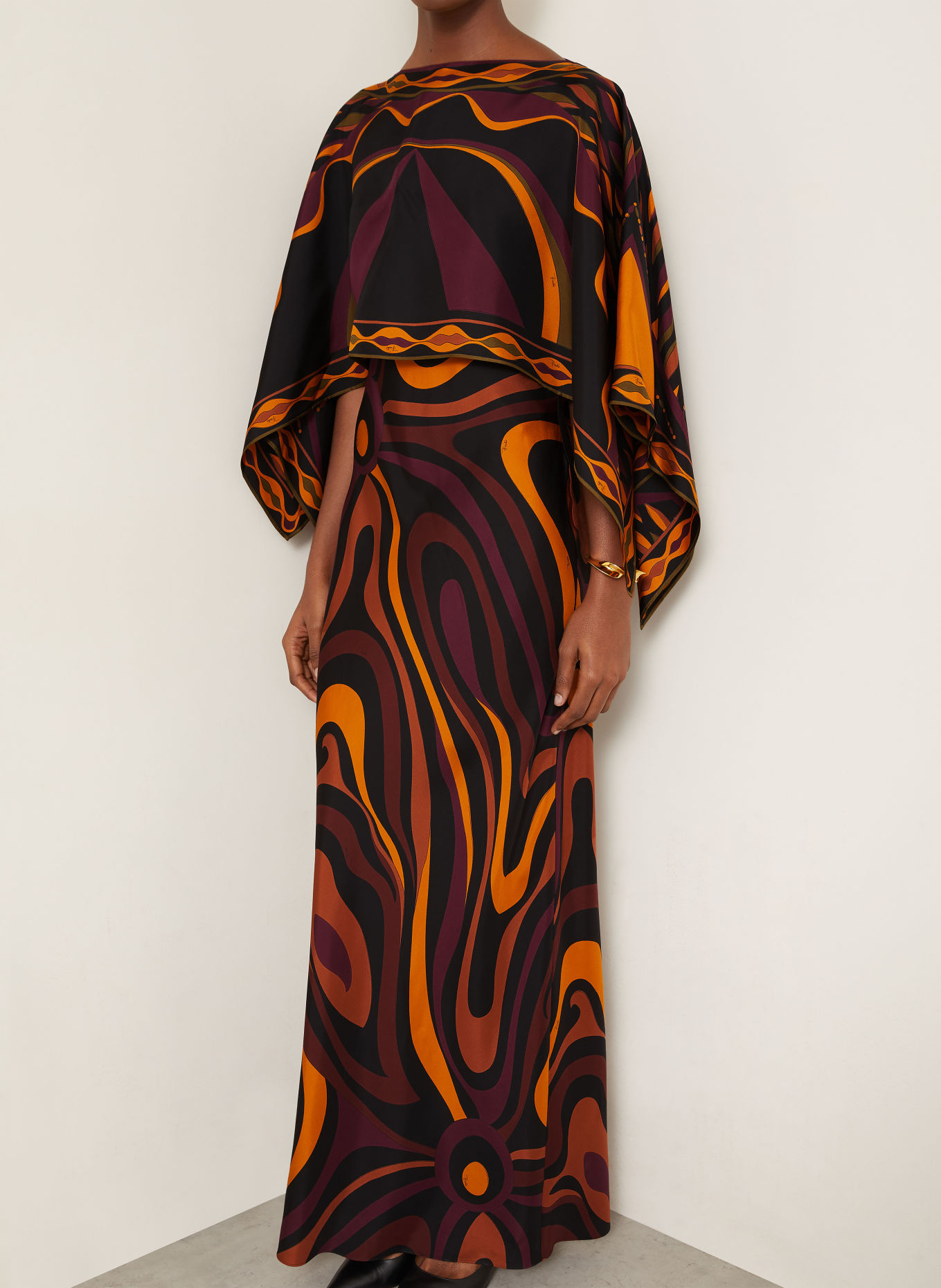 PUCCI Robe 2 en 1 en soie: NOIR / ROUGE FONCÉ / ORANGE