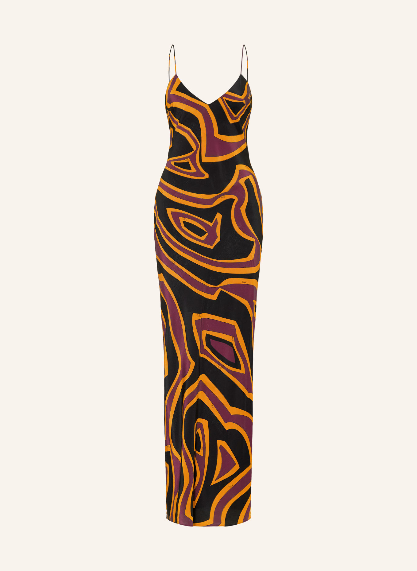 PUCCI Seidenkleid: SCHWARZ / DUNKELLILA / DUNKELGELB