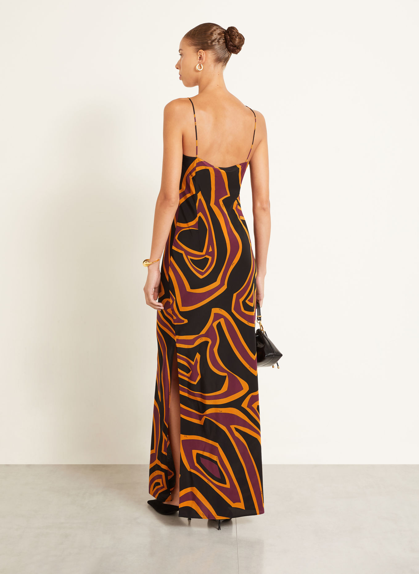 PUCCI Seidenkleid: SCHWARZ / DUNKELLILA / DUNKELGELB