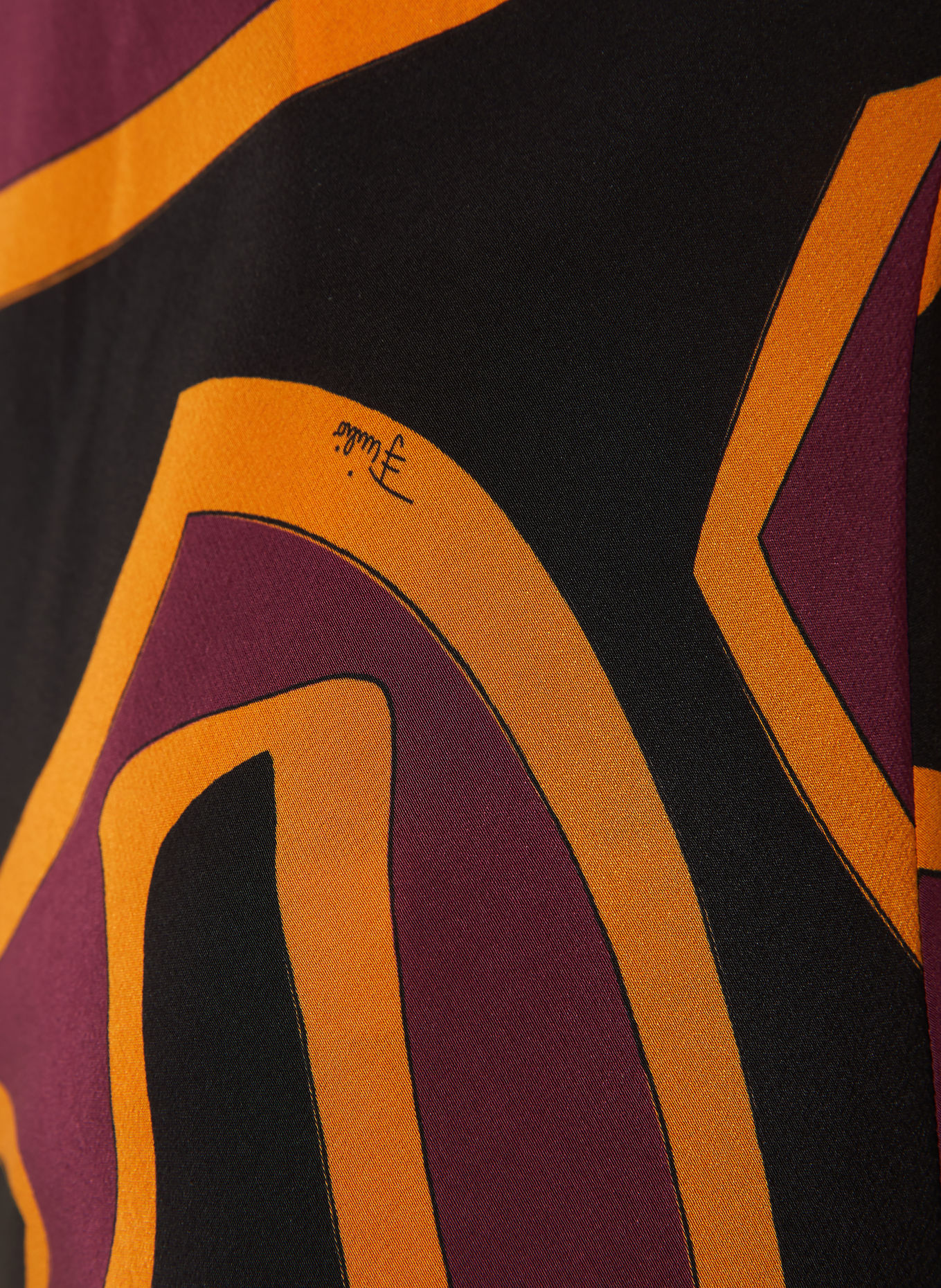PUCCI Seidenkleid: SCHWARZ / DUNKELLILA / DUNKELGELB