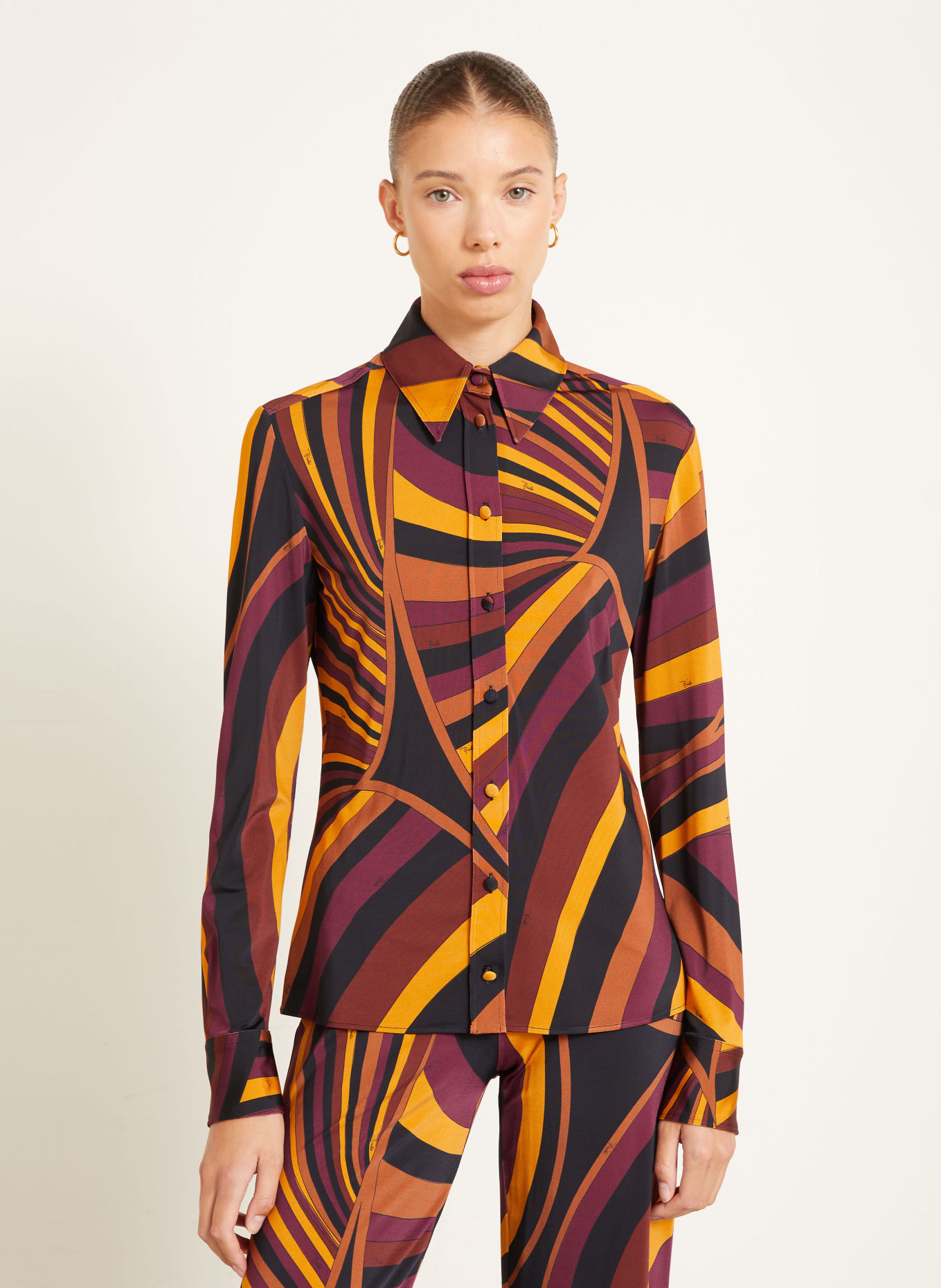PUCCI Overhemdblouse van jersey: DONKERGEEL / BRUIN / ZWART