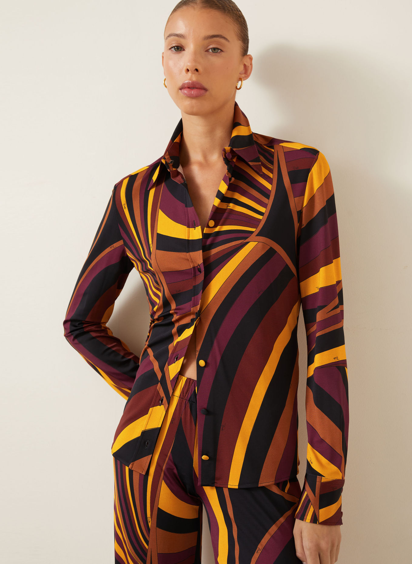 PUCCI Overhemdblouse van jersey: DONKERGEEL / BRUIN / ZWART