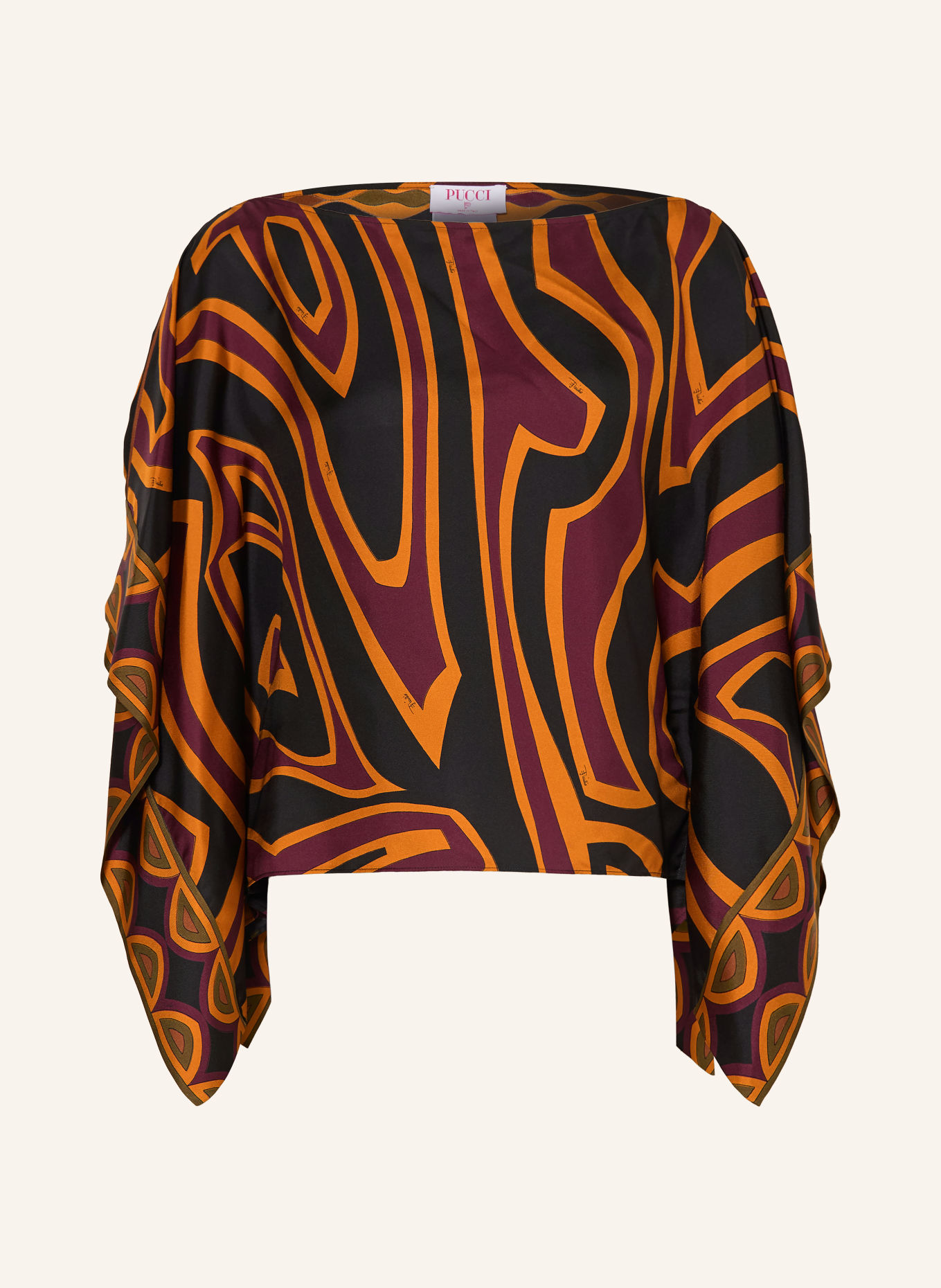 PUCCI Zijden blouseshirt: ZWART / DONKERROOD / ORANJE