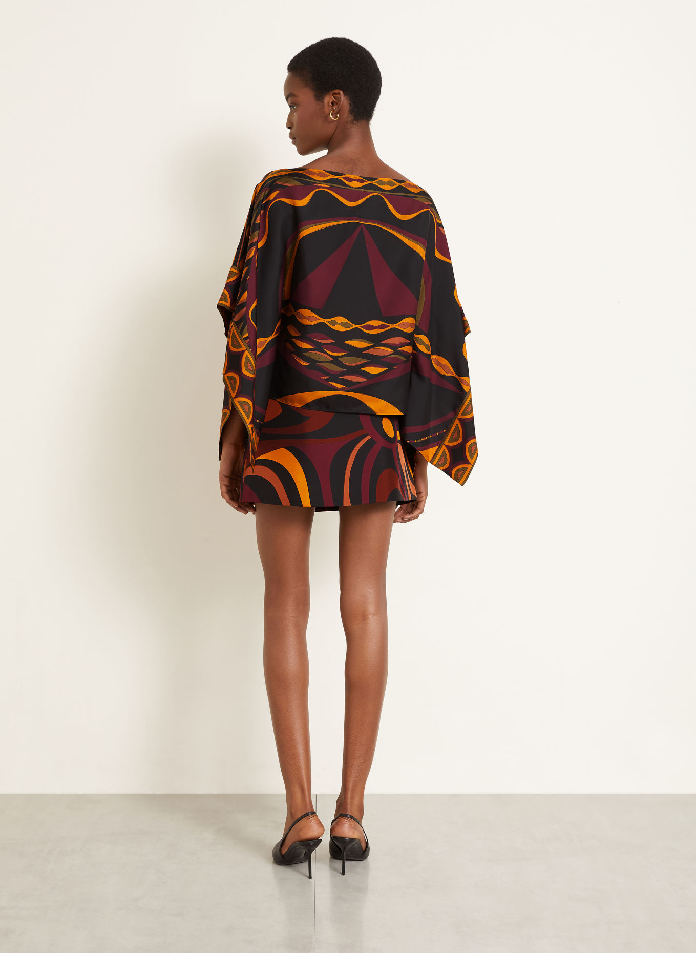PUCCI Zijden blouseshirt: ZWART / DONKERROOD / ORANJE