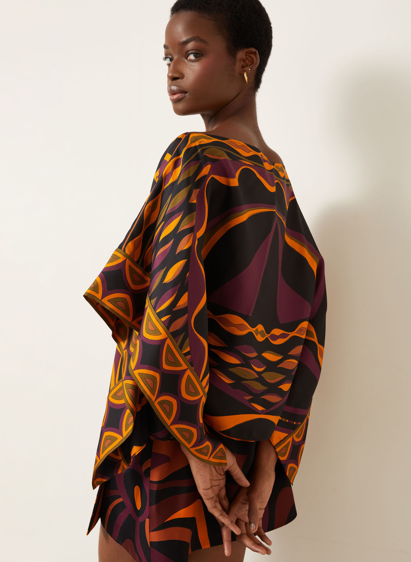 PUCCI Zijden blouseshirt: ZWART / DONKERROOD / ORANJE