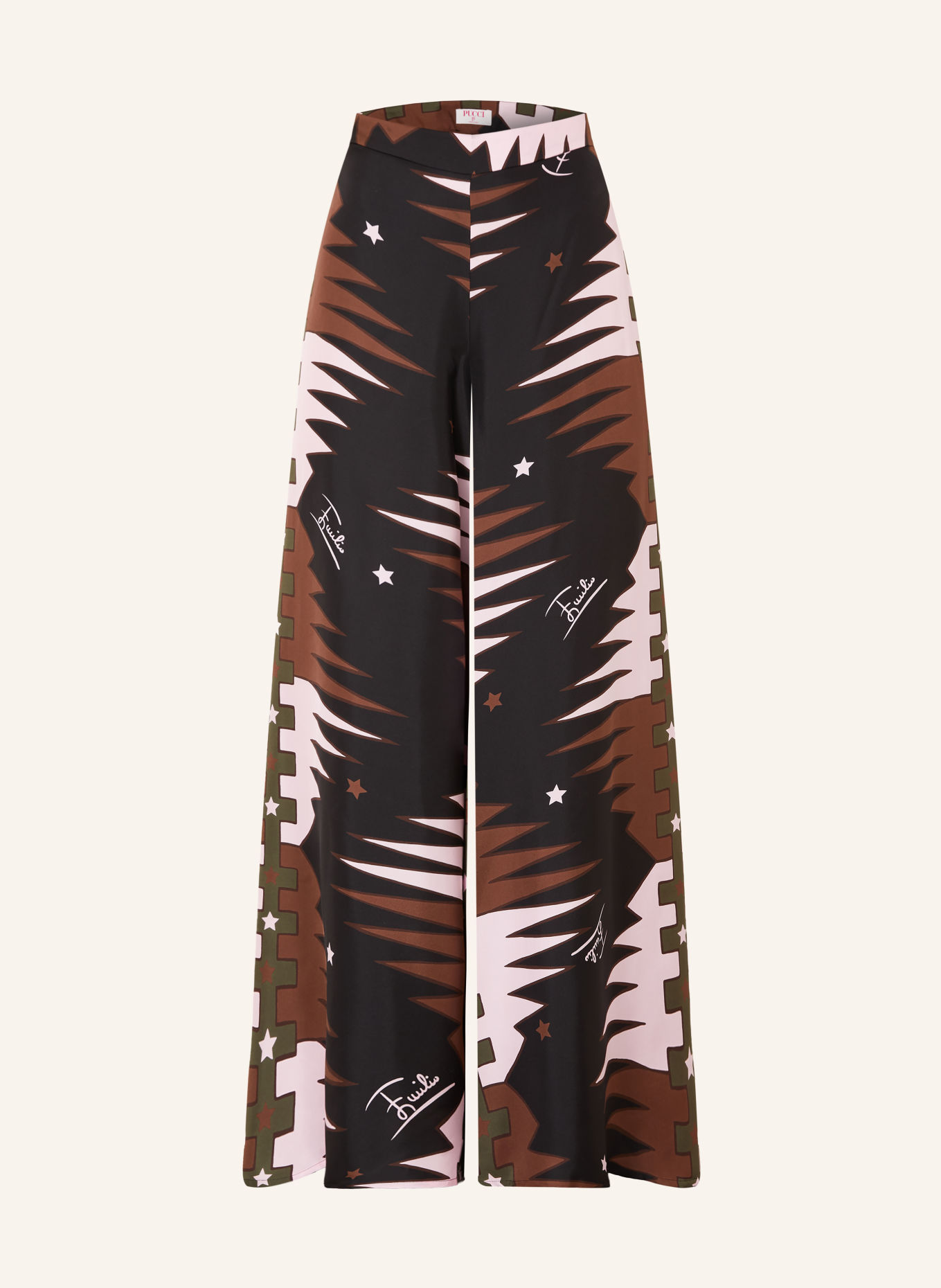 PUCCI Silk wide-leg trousers: BLACK / BROWN / LIGHT PINK