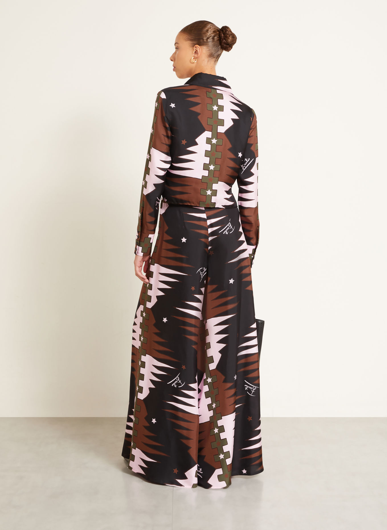 PUCCI Silk wide-leg trousers: BLACK / BROWN / LIGHT PINK
