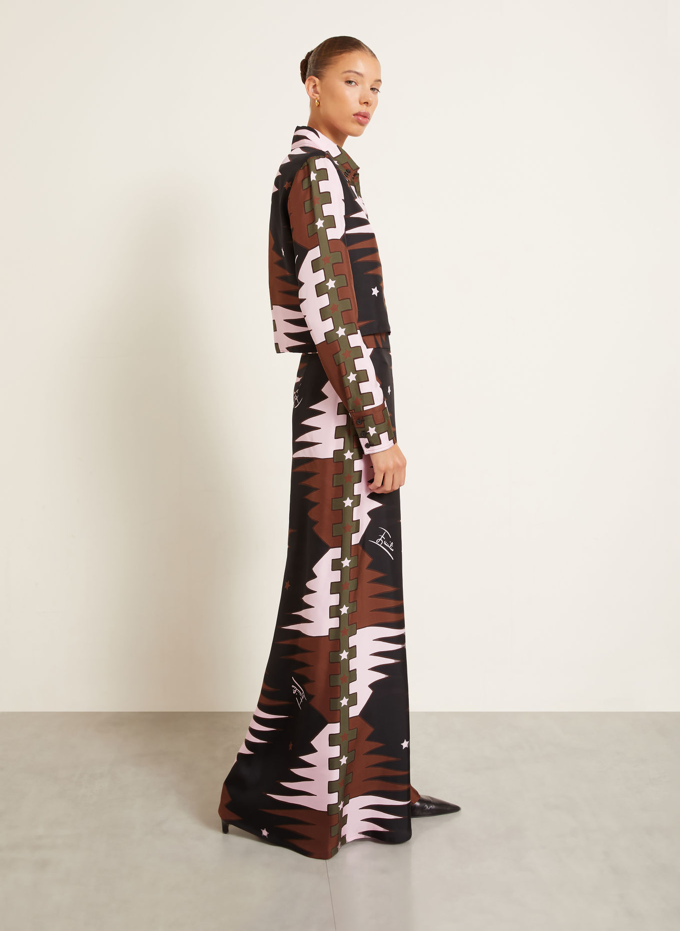 PUCCI Silk wide-leg trousers: BLACK / BROWN / LIGHT PINK