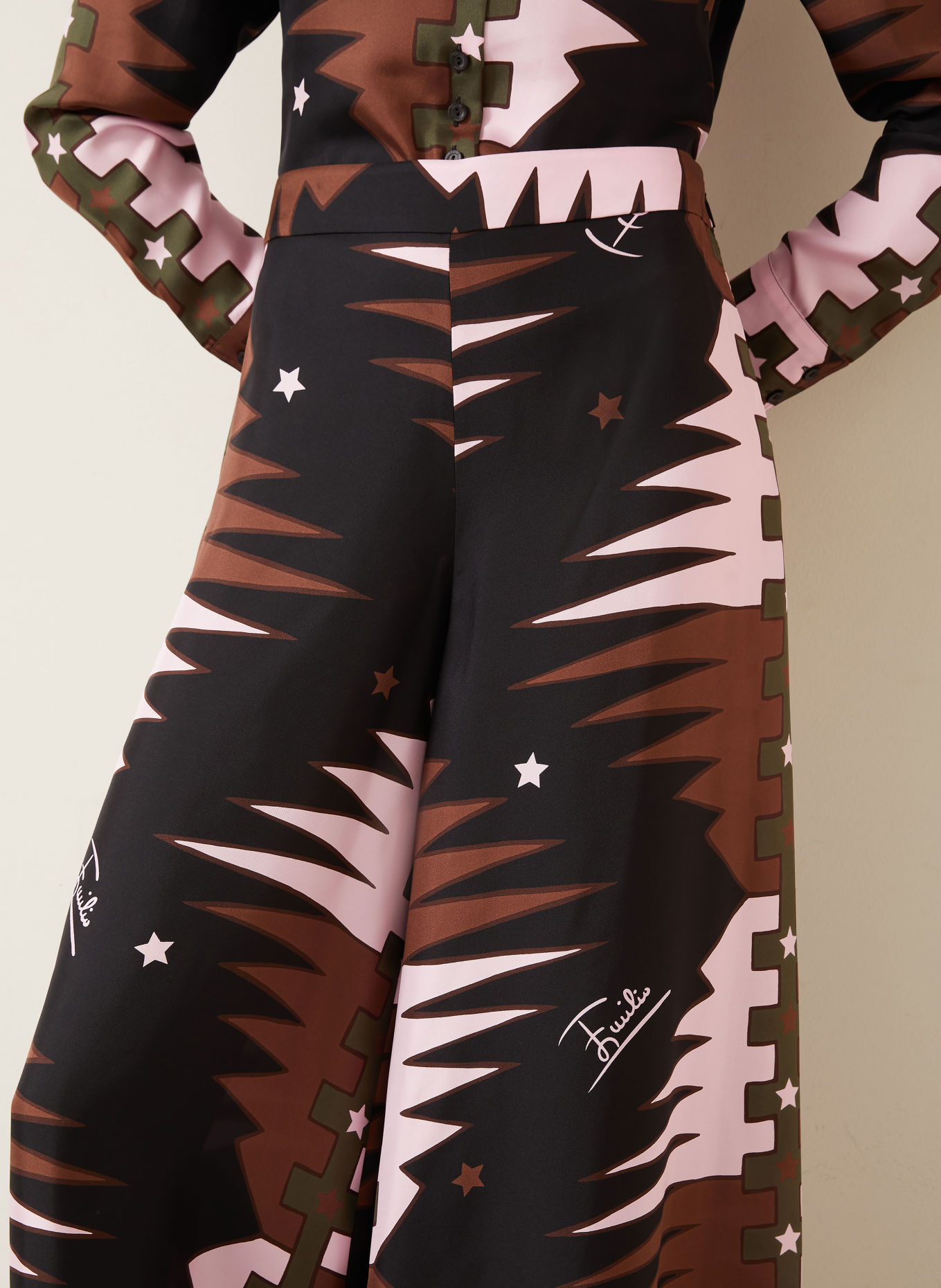 PUCCI Silk wide-leg trousers: BLACK / BROWN / LIGHT PINK