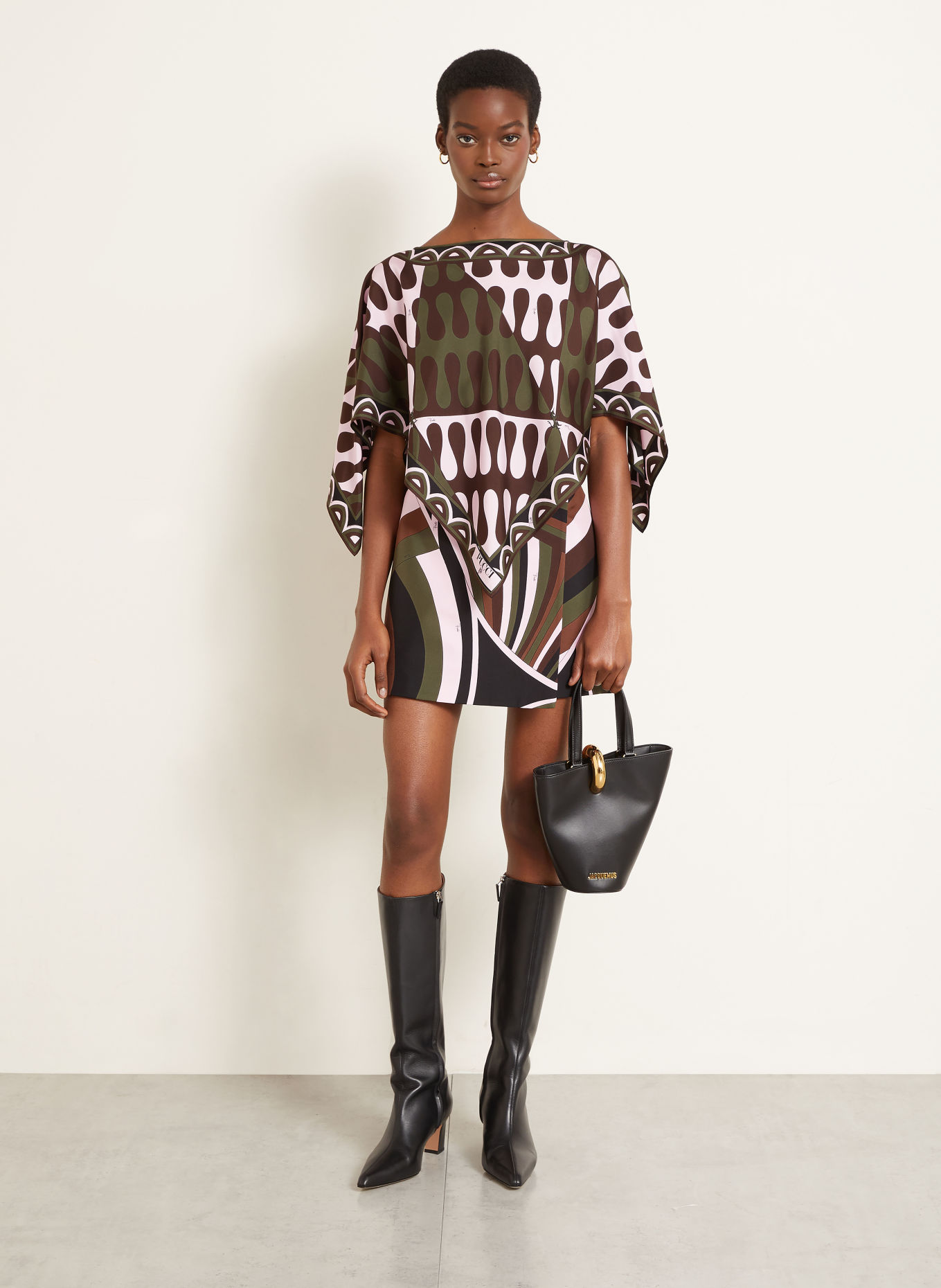 PUCCI Jupe en soie à effet cache-cœur: NOIR / ROSE CLAIR / GROEN