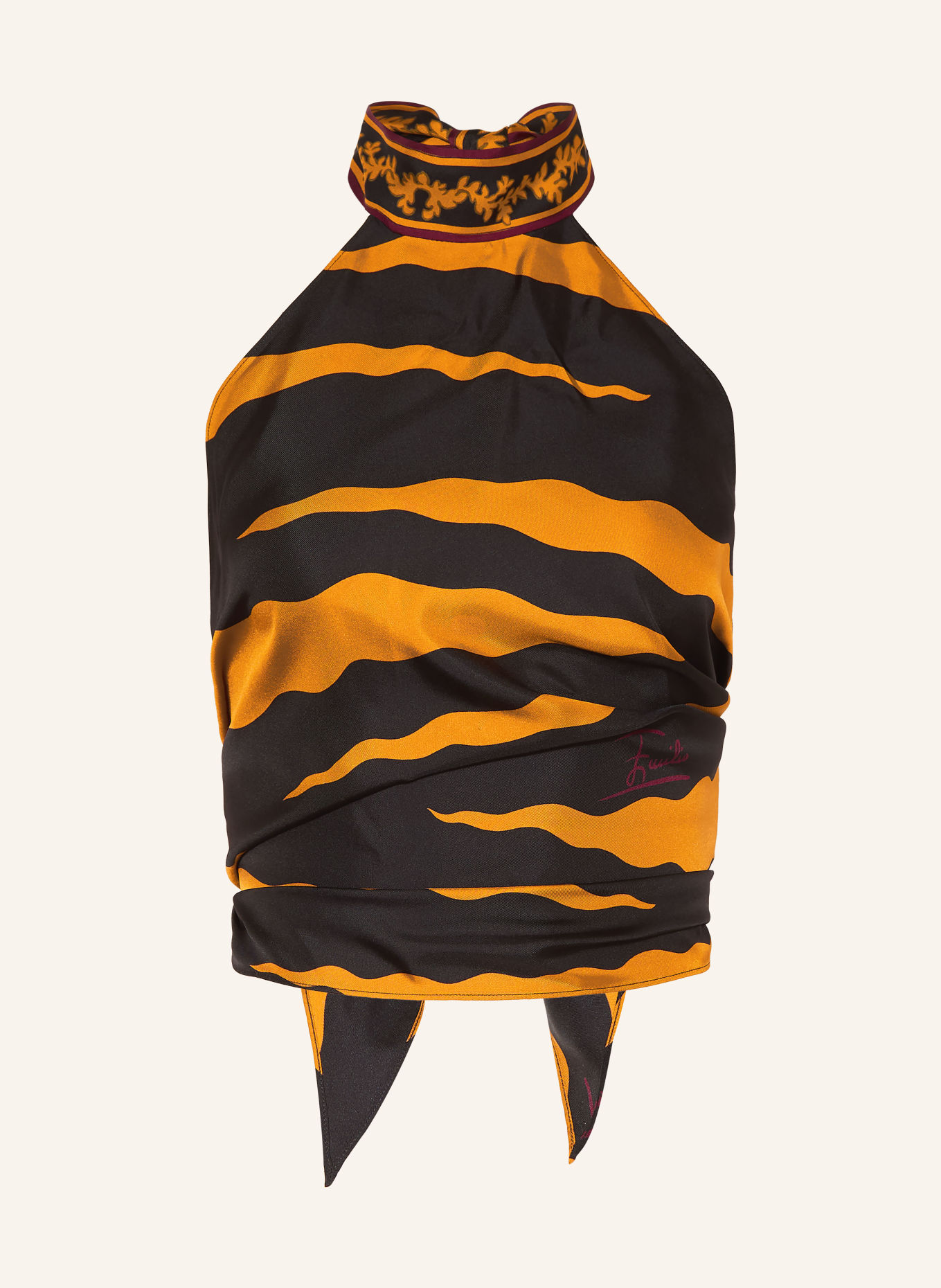 PUCCI Silk halter top: BLACK / DARK PURPLE / DARK ORANGE