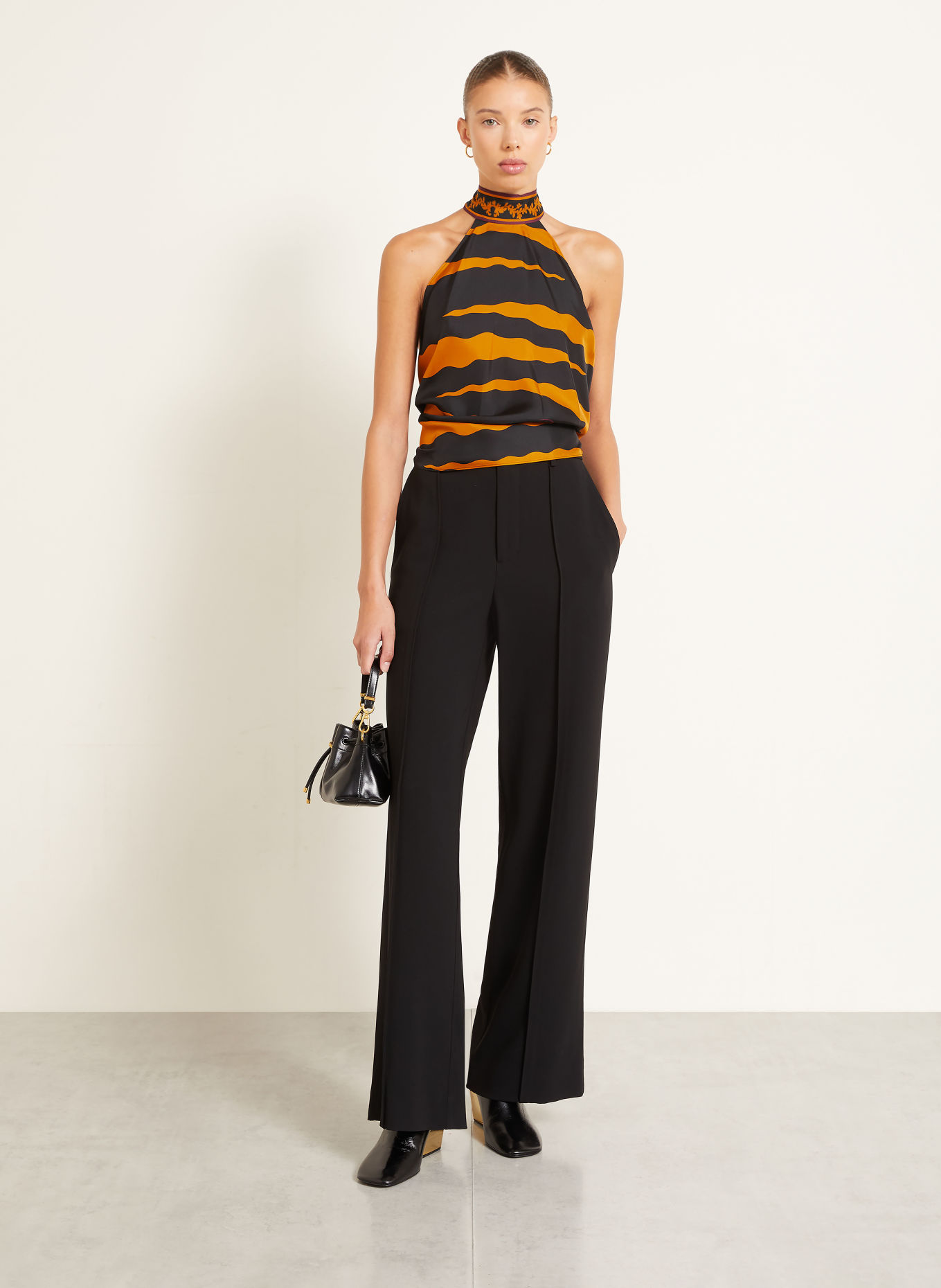 PUCCI Silk halter top: BLACK / DARK PURPLE / DARK ORANGE