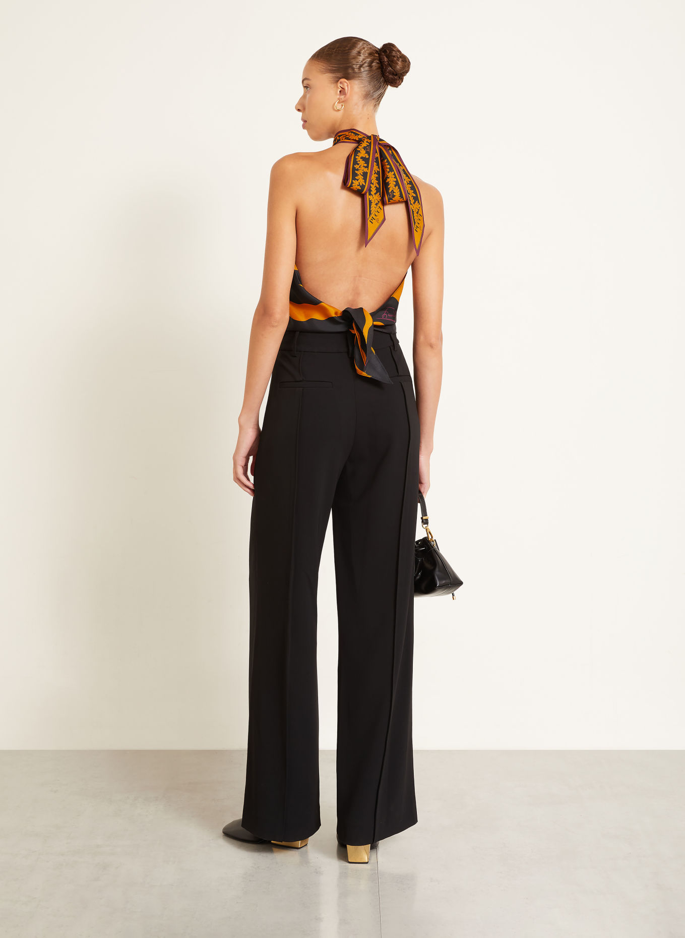 PUCCI Silk halter top: BLACK / DARK PURPLE / DARK ORANGE