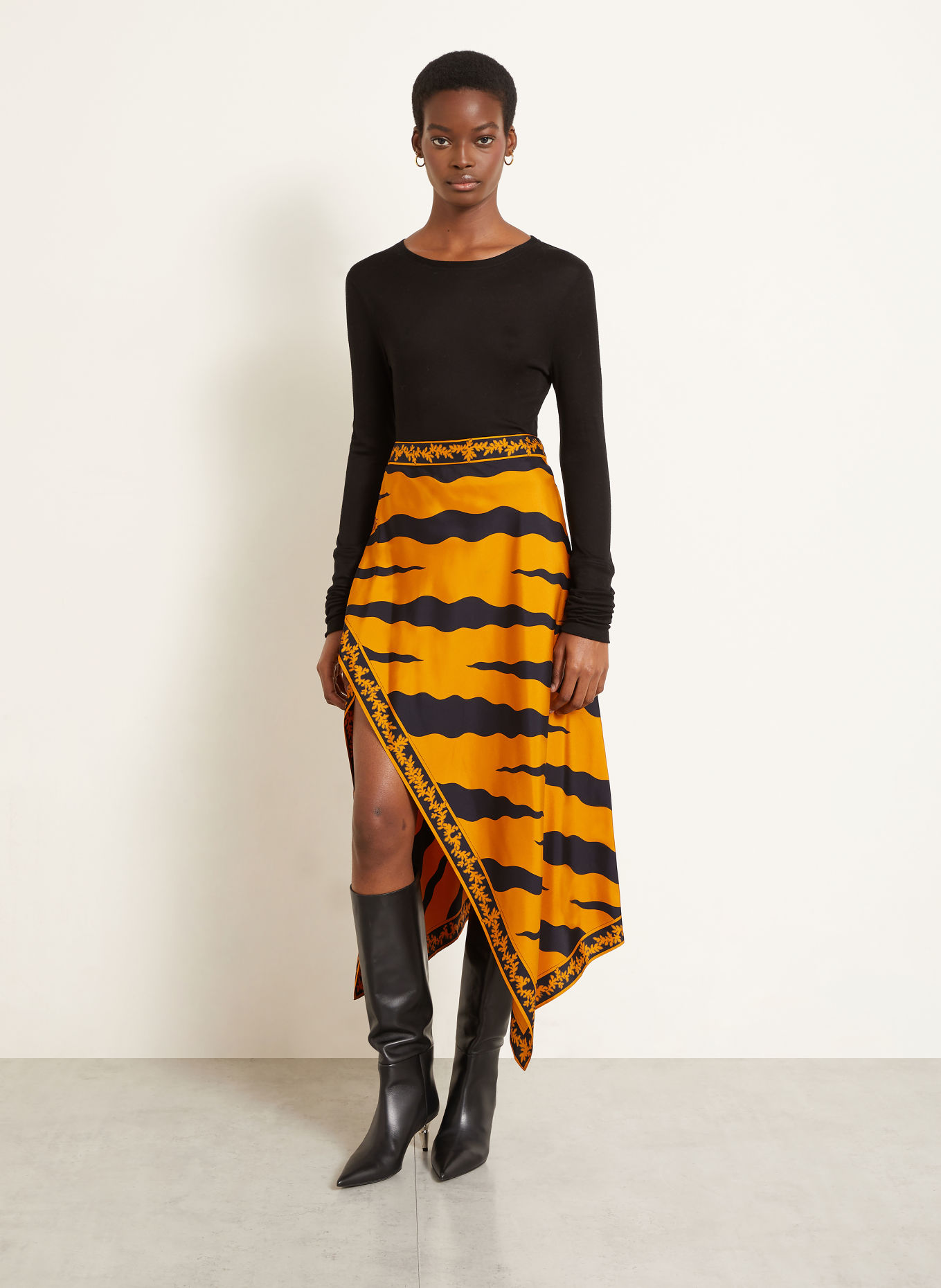 PUCCI Jupe en soie à effet cache-cœur: ORANGE FONCÉ / NOIR