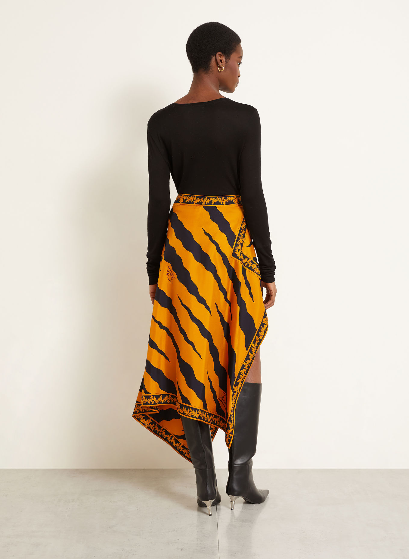PUCCI Jupe en soie à effet cache-cœur: ORANGE FONCÉ / NOIR